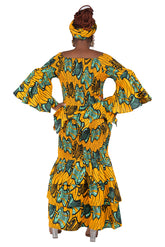 African print smocked top and fishtail skirt set with head wrap