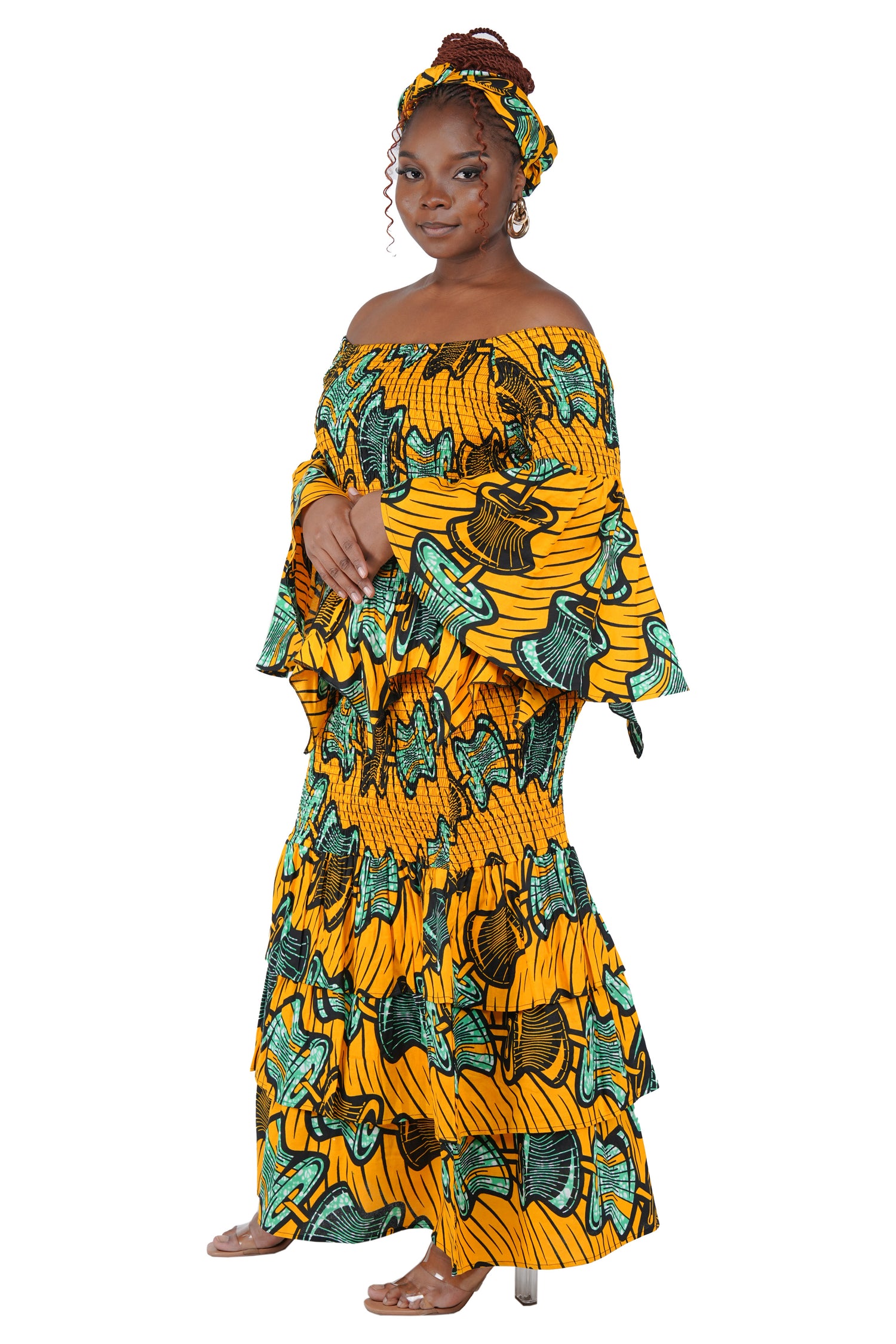 Smocked cotton top with zig zag hem – African print outfit