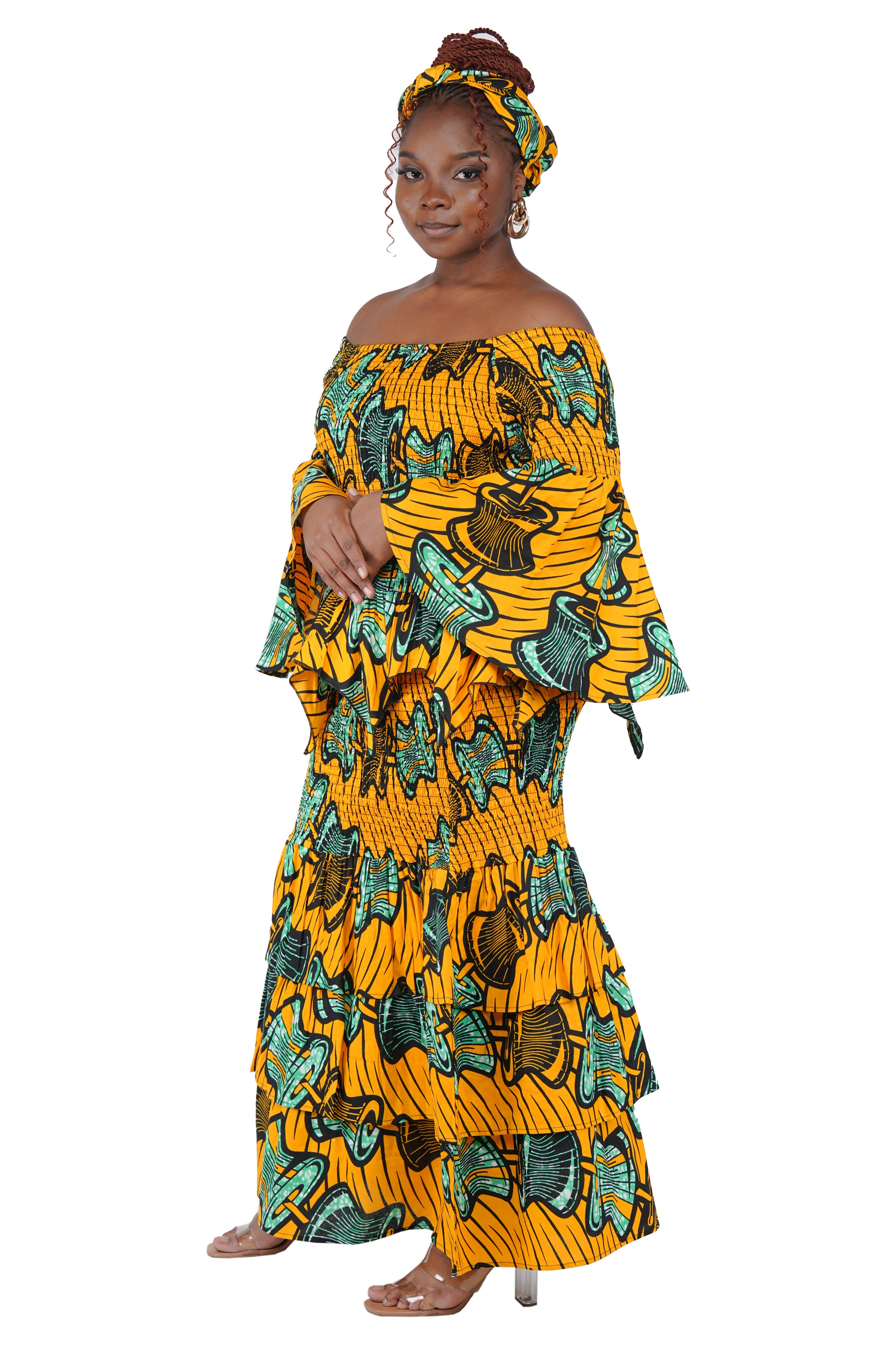 Smocked cotton top with zig zag hem – African print outfit
