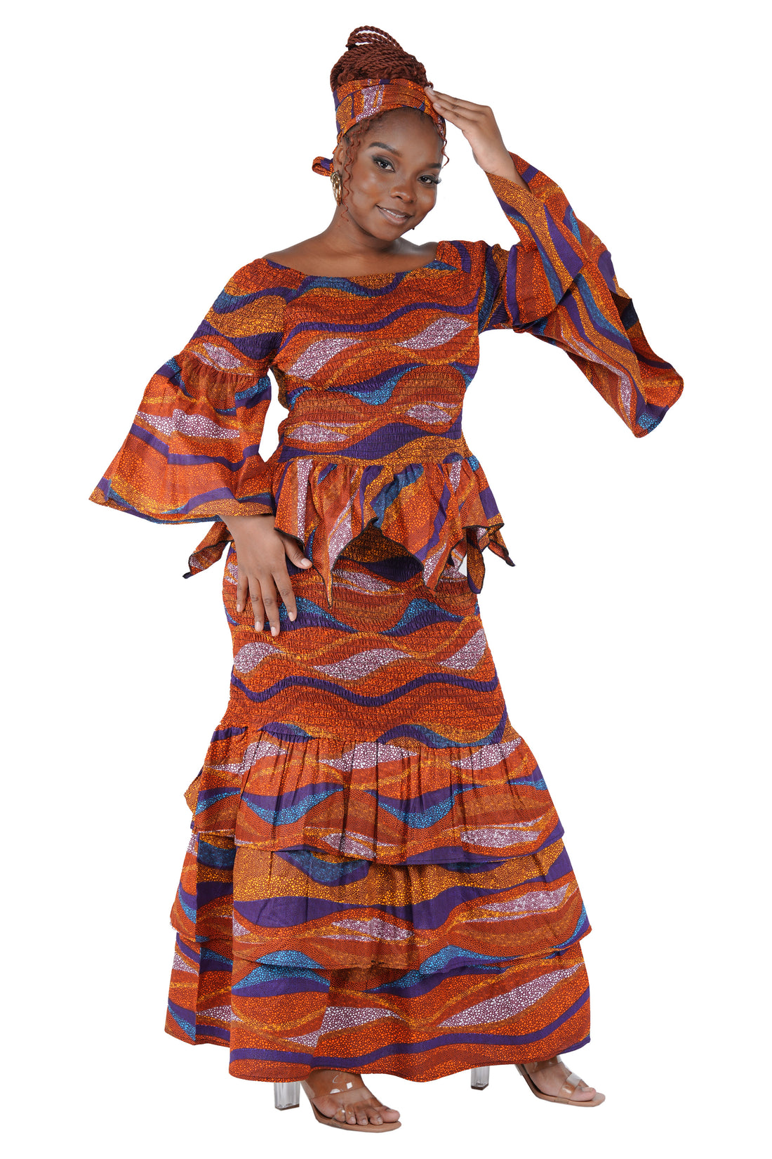African Print Smocked Top and Fishtail Skirt Set | One Size &amp; Plus Size