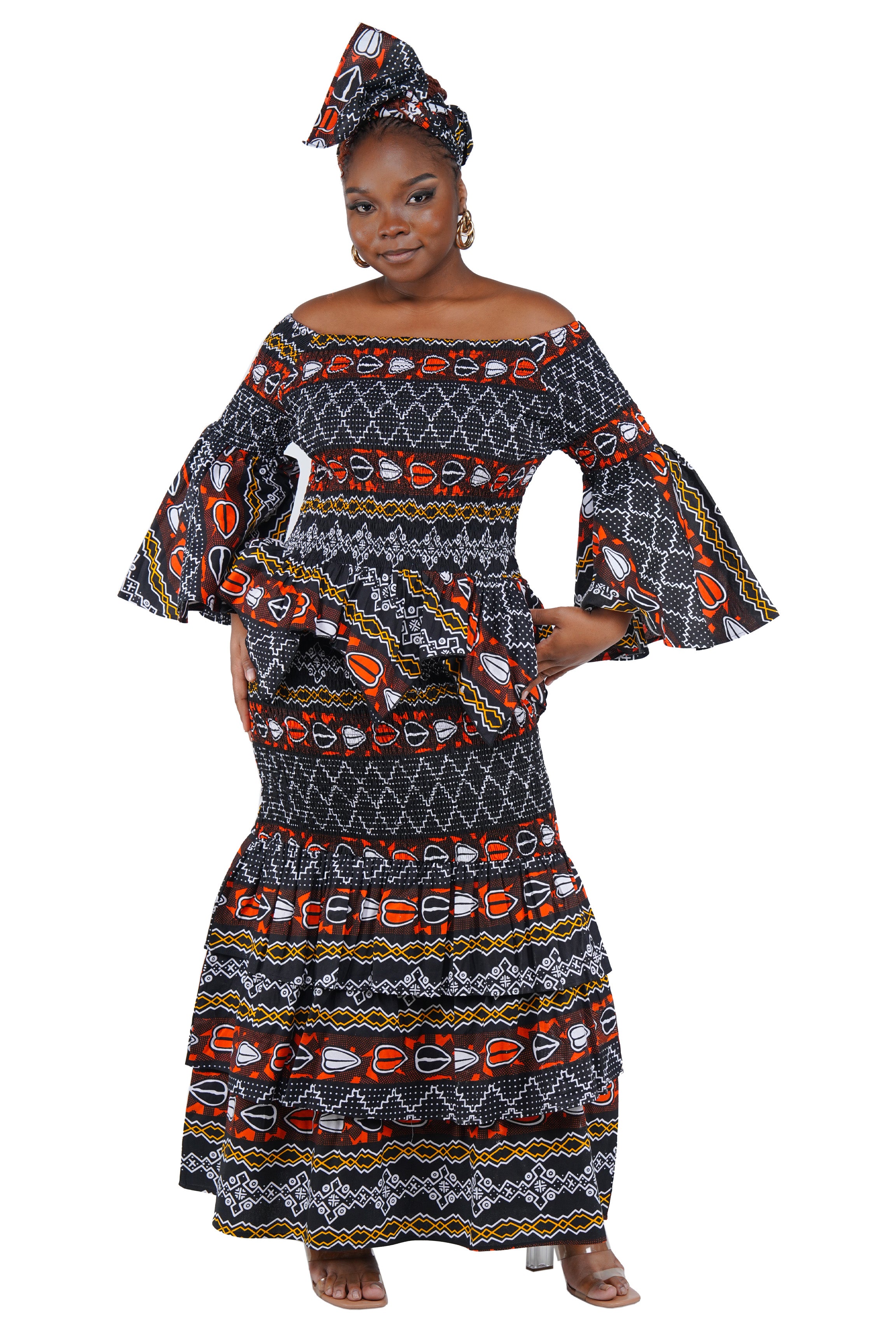 Smocked cotton top with zig zag hem – African print outfit
