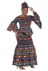 African print smocked fishtail skirt with double layered hem – side view