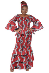 African print smocked top and fishtail skirt set with head wrap