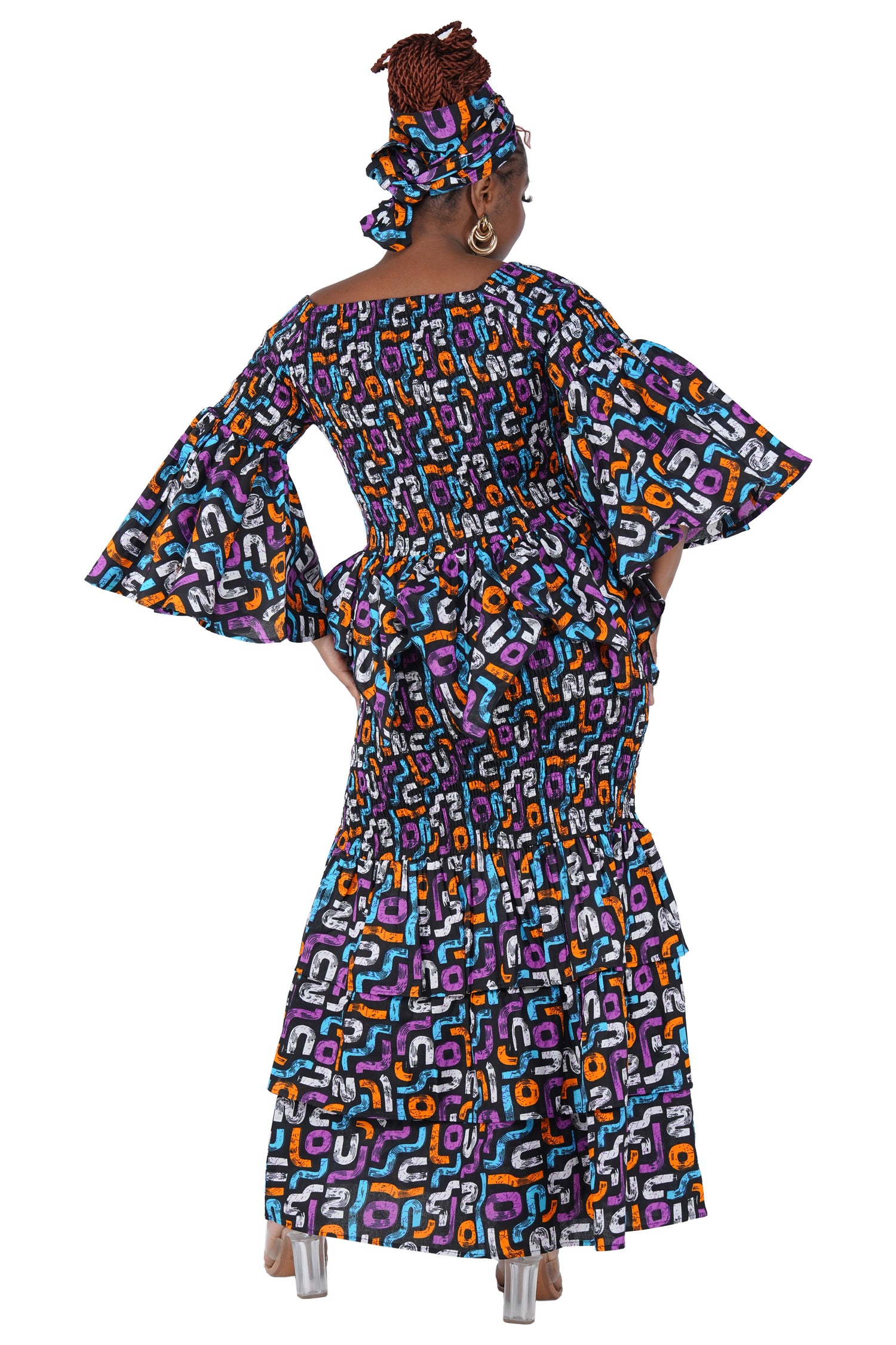 African two-piece cotton outfit with matching head wrap – full look