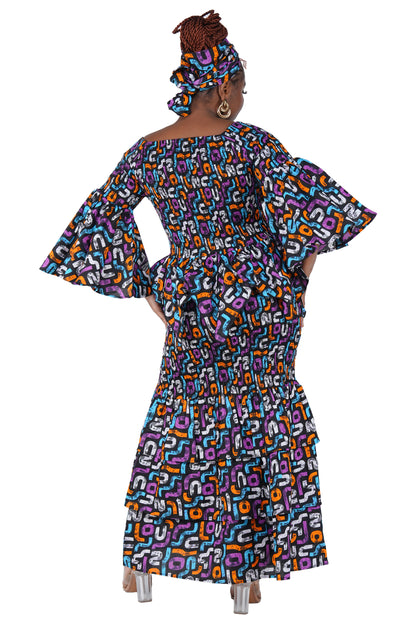 African two-piece cotton outfit with matching head wrap – full look