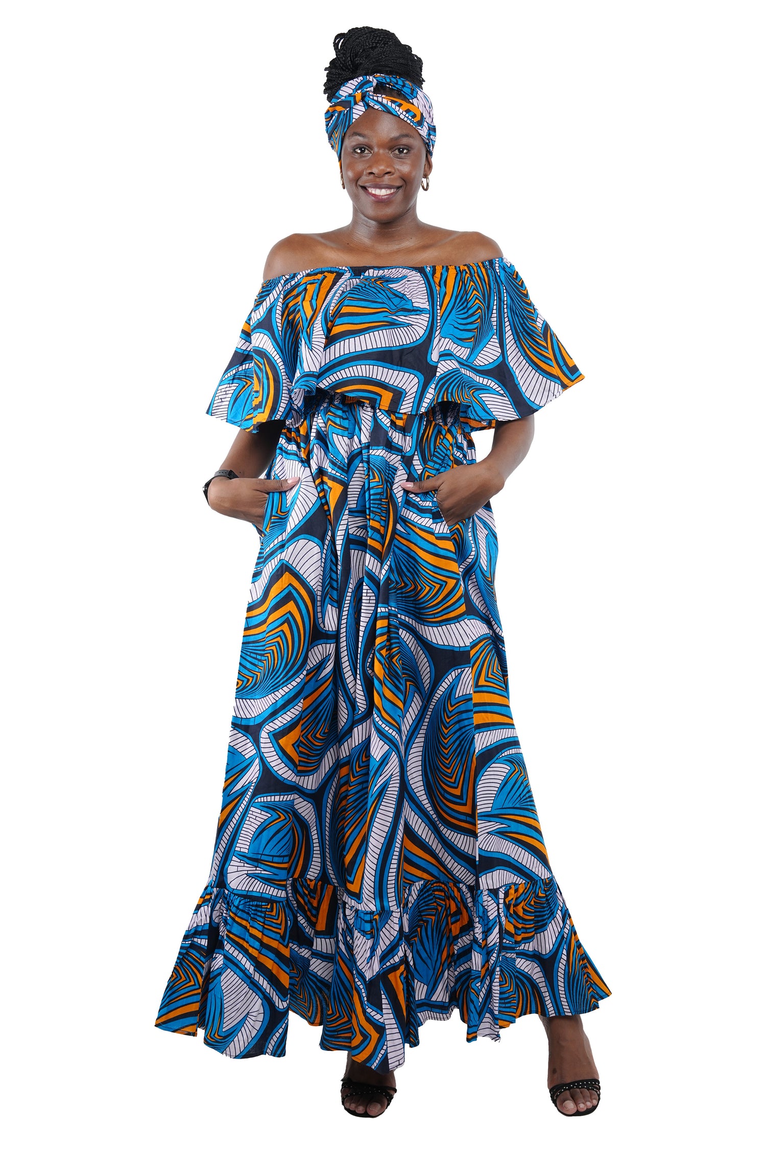 Ankara Printed Fit and Flare Maxi Dress