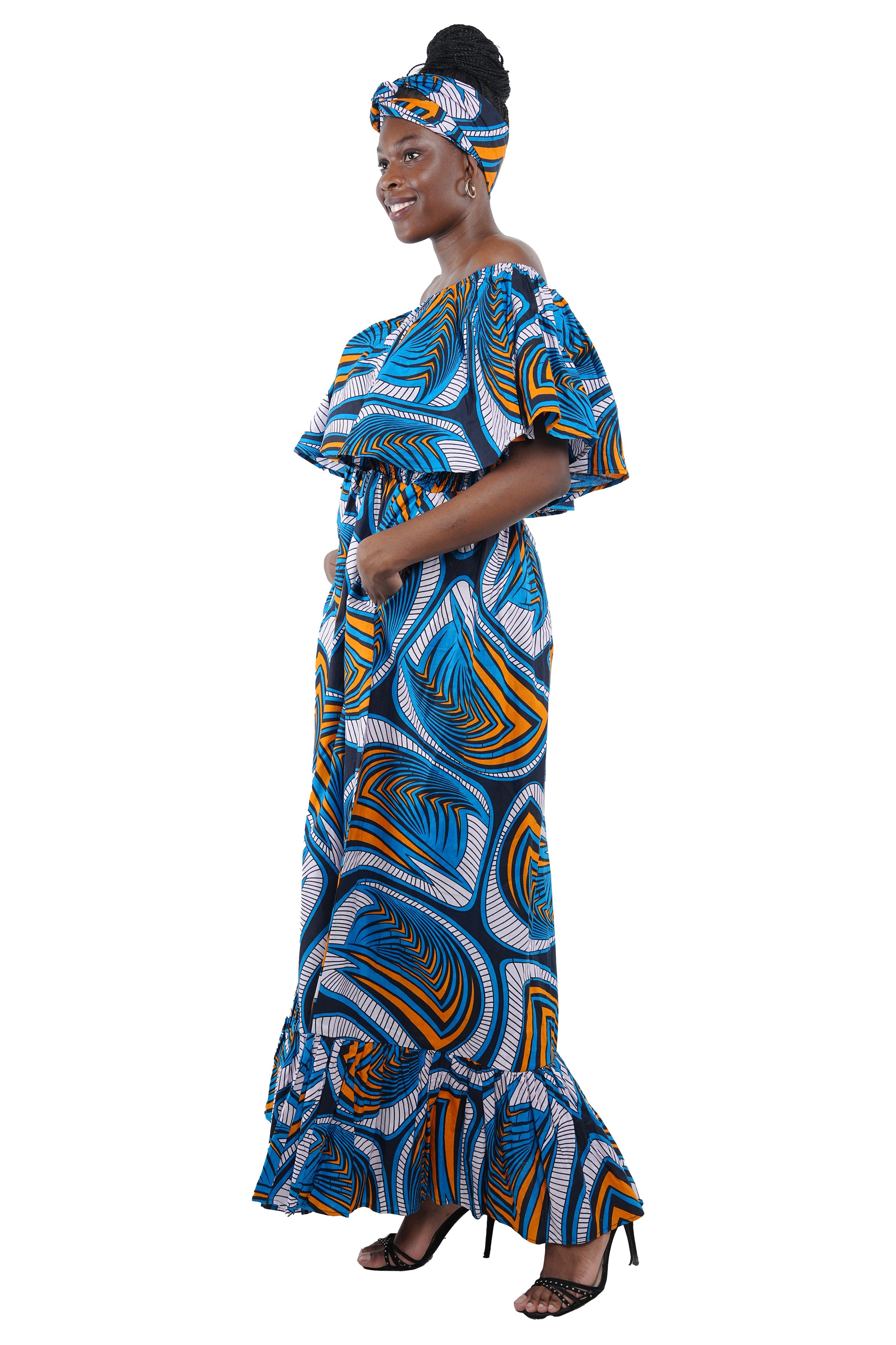 Ankara Printed Fit and Flare Maxi Dress