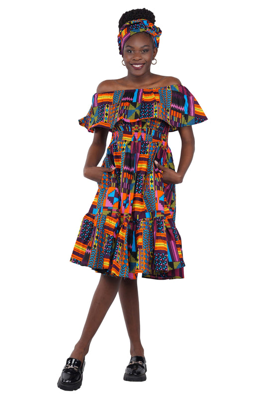 Kente Printed Fit and Flare Dress