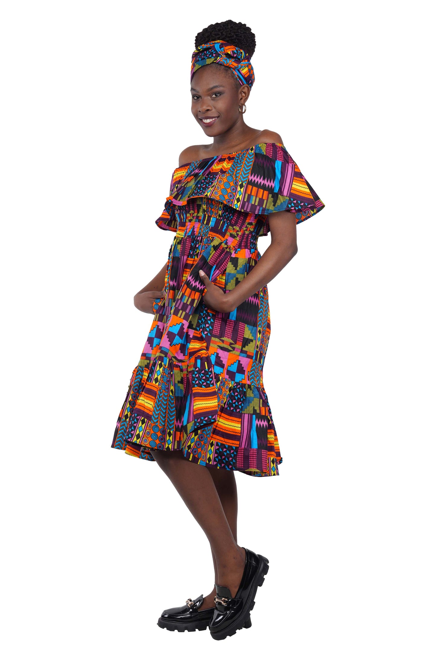 Kente Printed Fit and Flare Dress