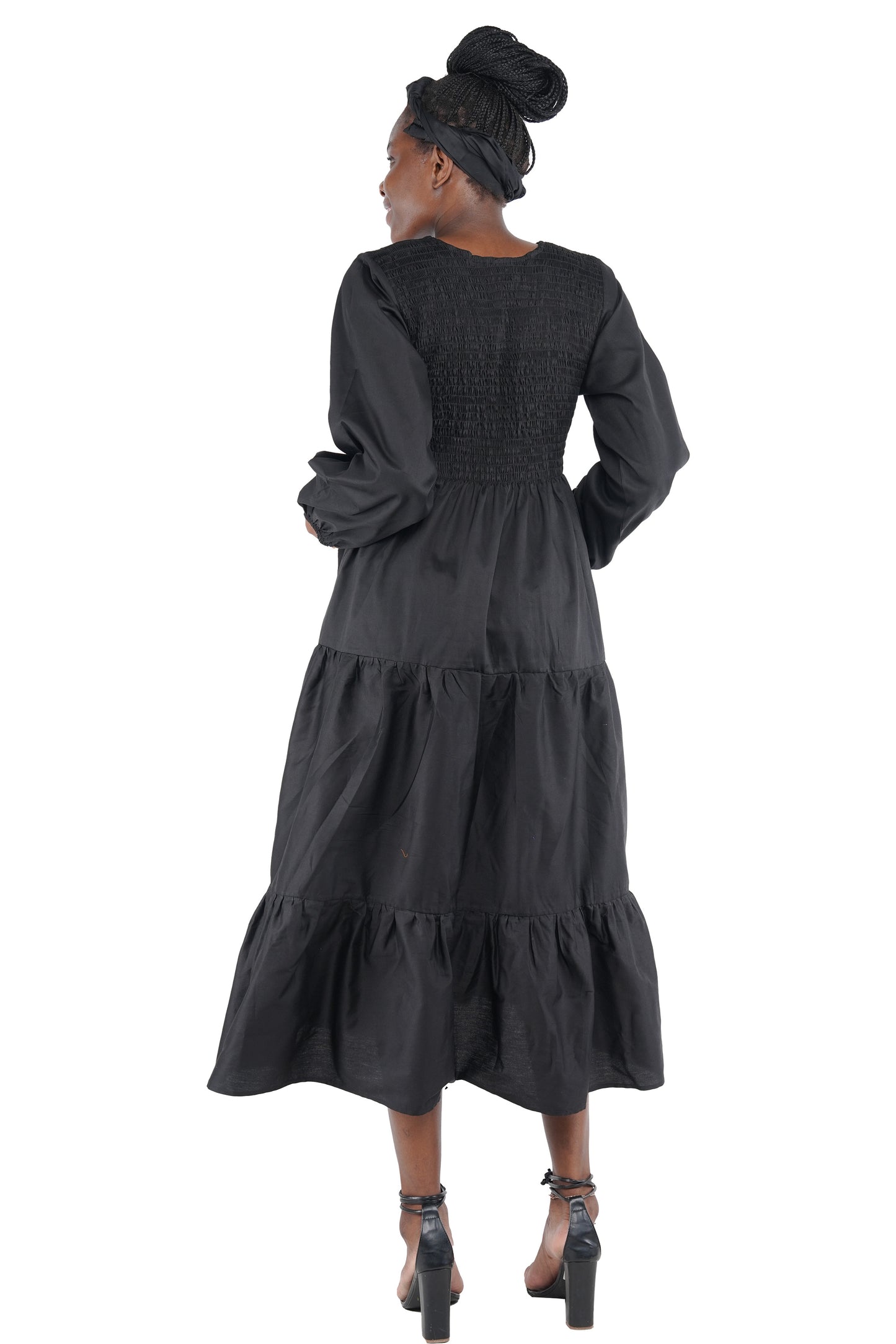 Black Long Smocked Tier Dress