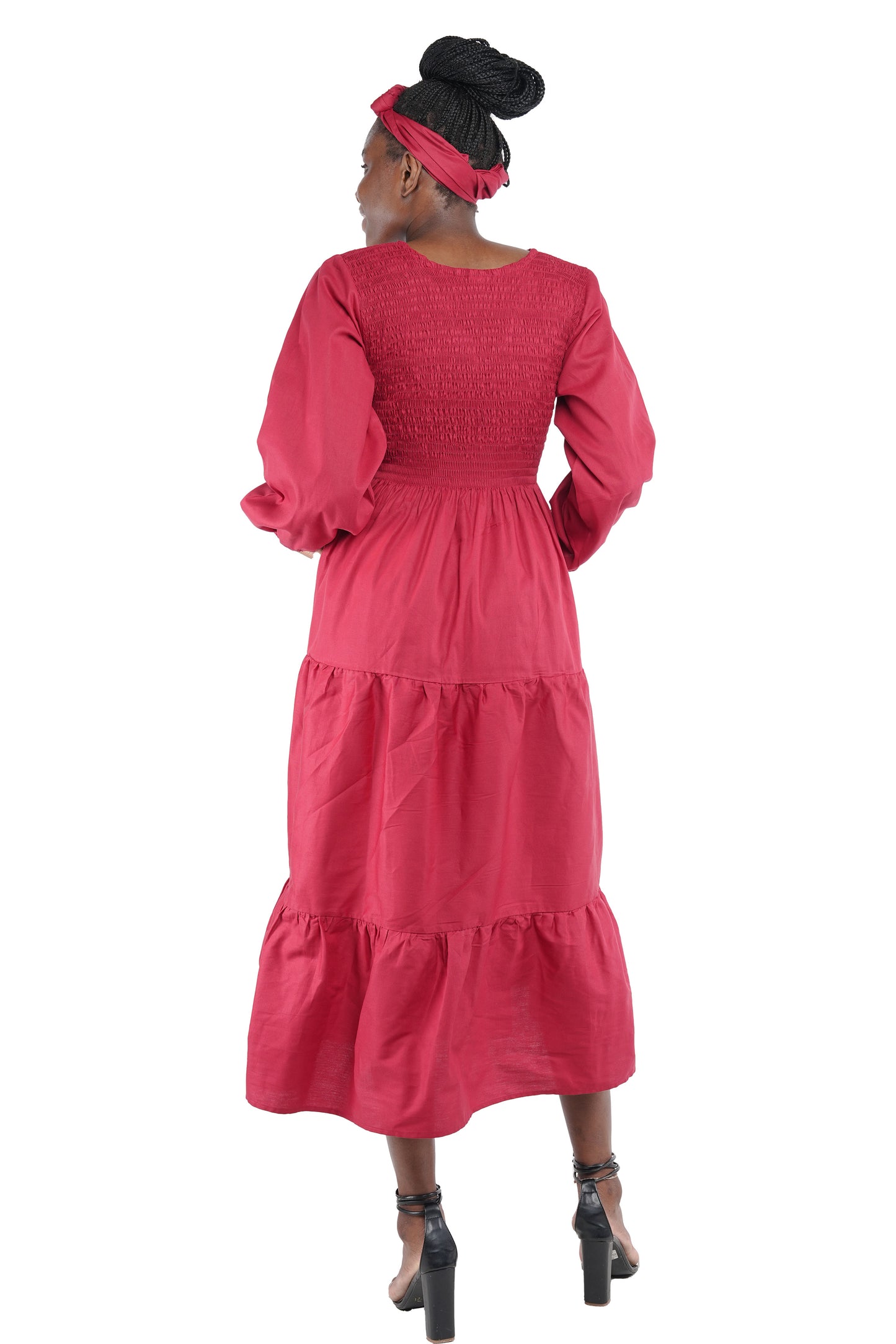 Maroon Long Smocked Tier Dress