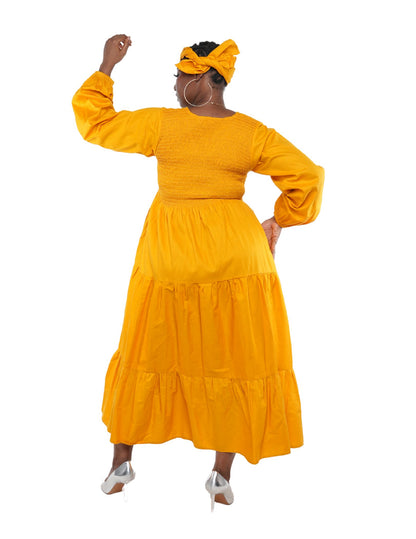 Mustard Long Smocked Tier Dress