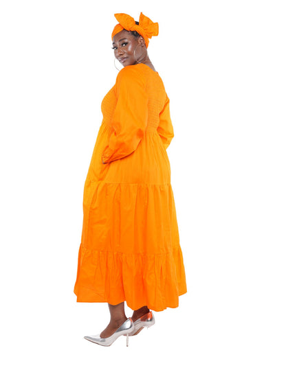 Orange Long Smocked Tier Dress