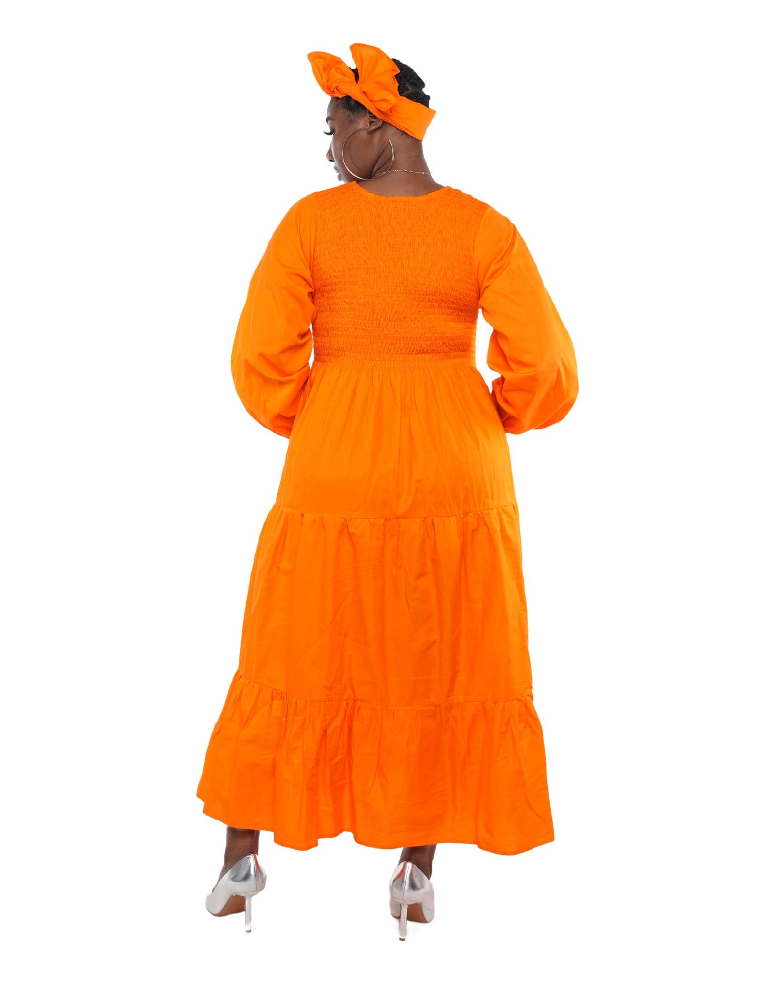 Orange Long Smocked Tier Dress