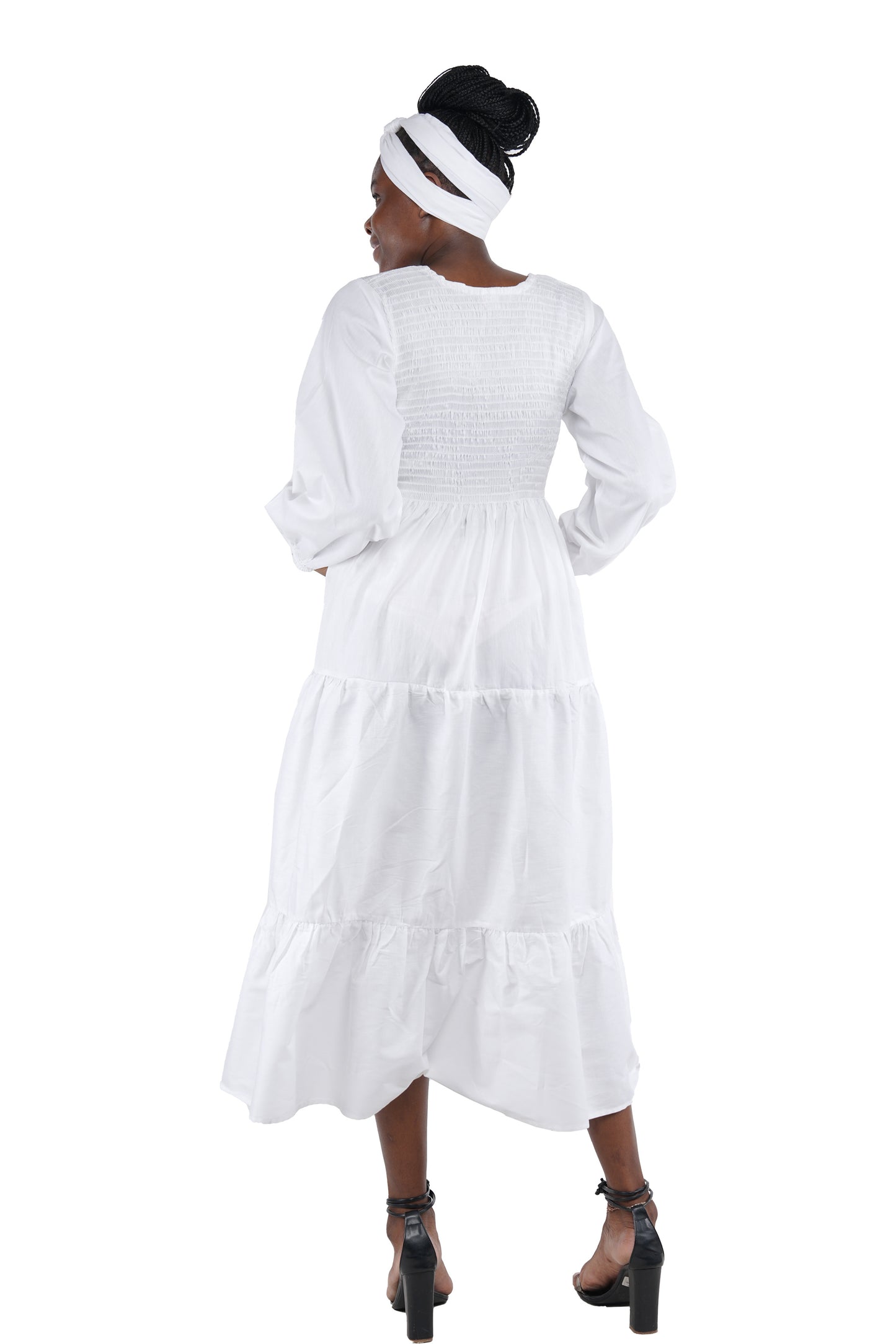 White Long Smocked Tier Dress