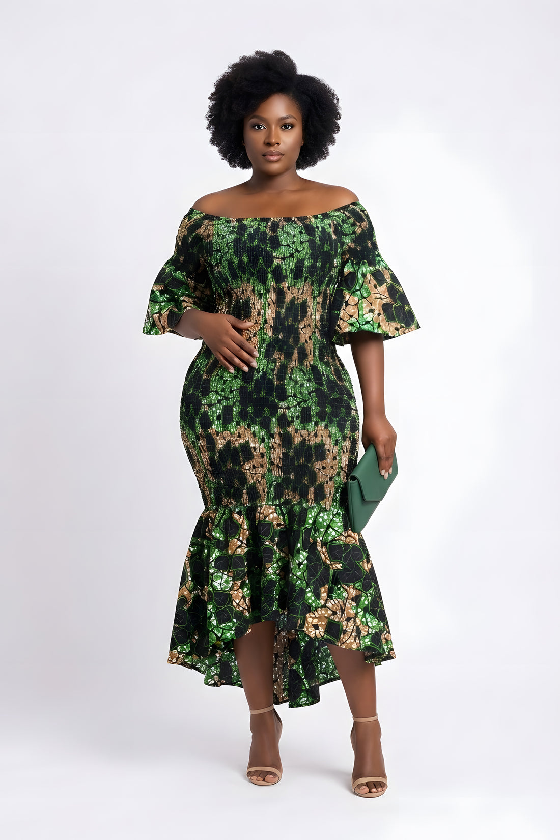 African High Low Mermaid Dress w/ Headwrap – Smocked Cotton