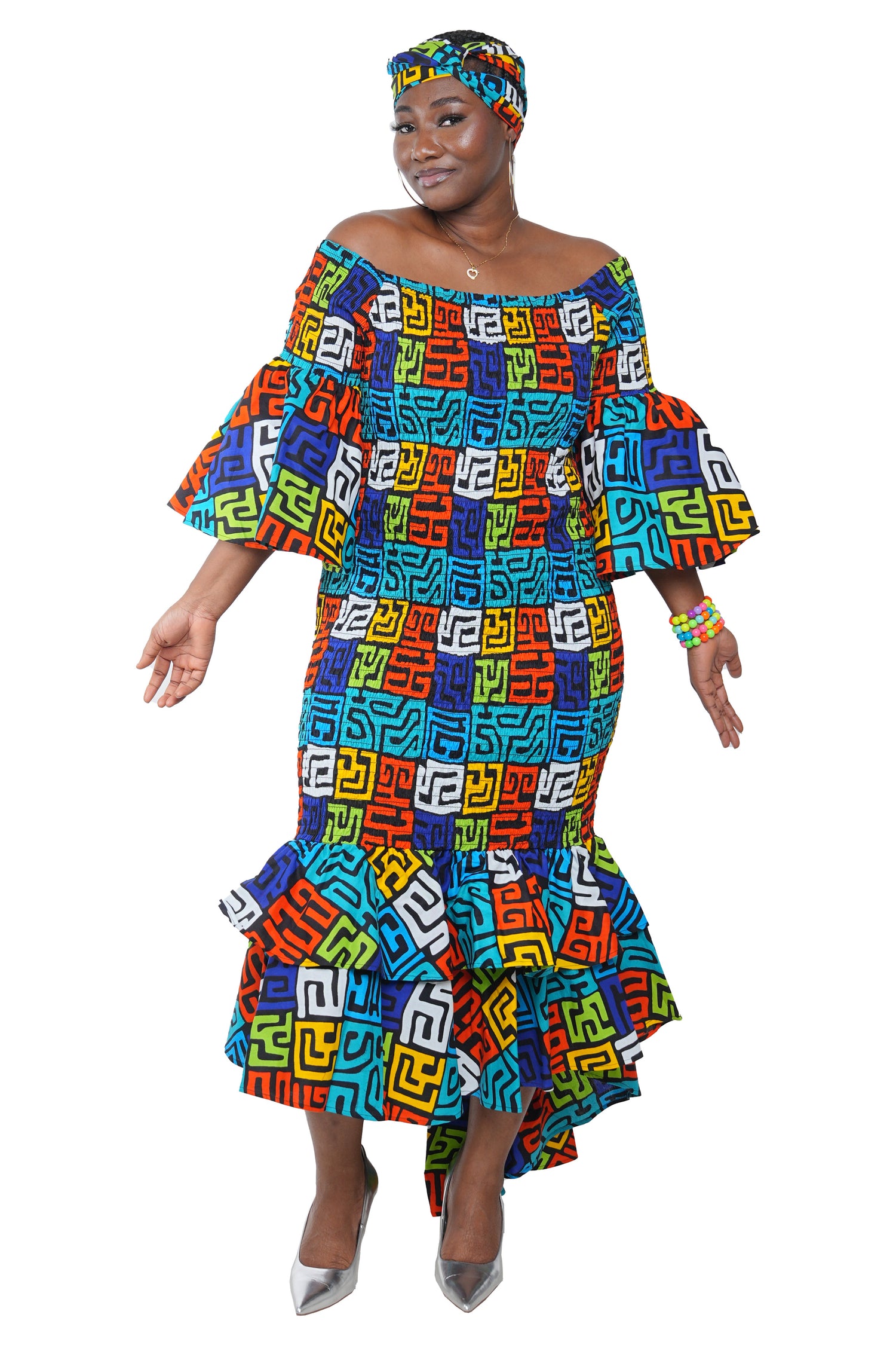 African Long Smocked High Low Mermaid/Fish Tail Dress