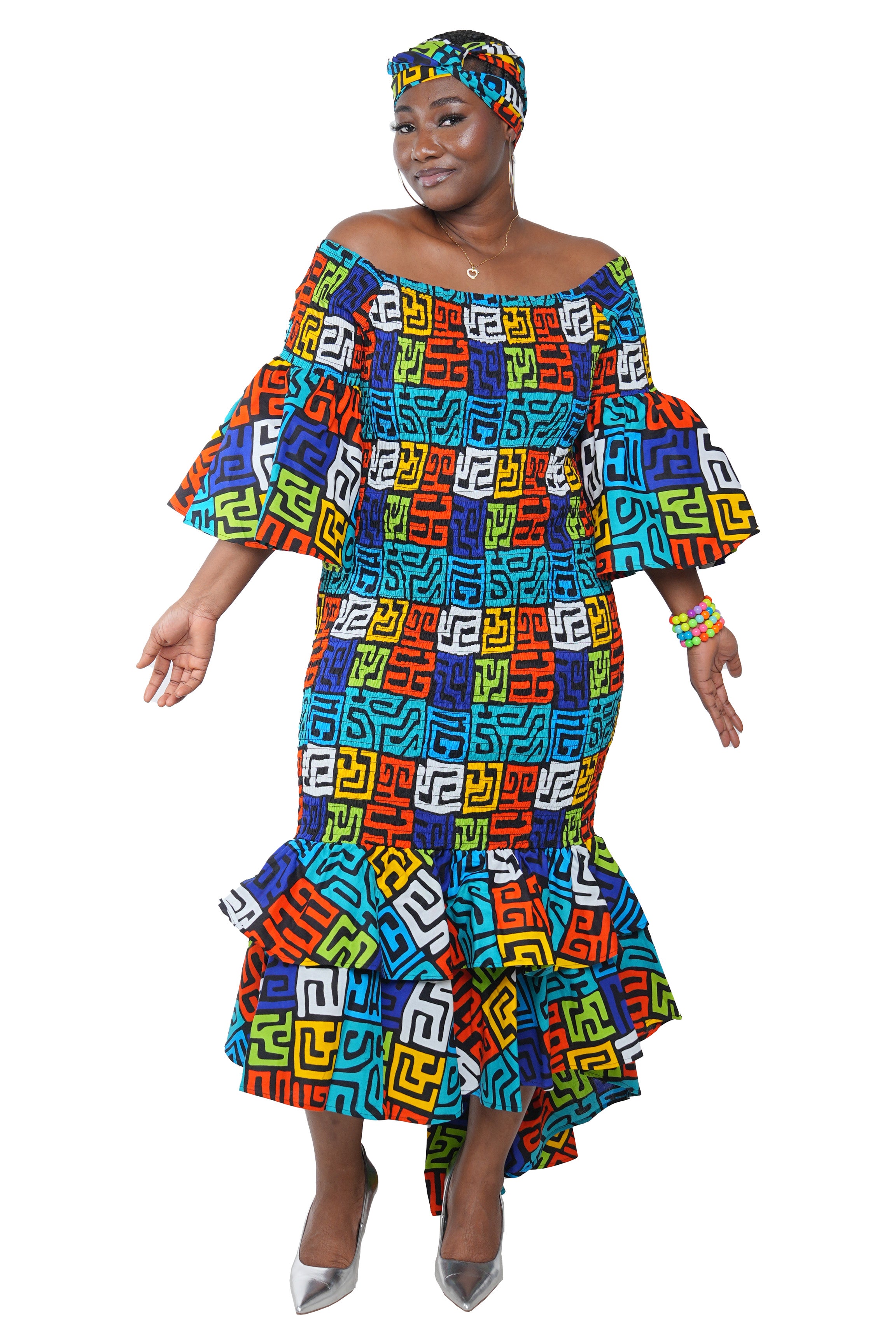 African Long Smocked High Low Mermaid/Fish Tail Dress