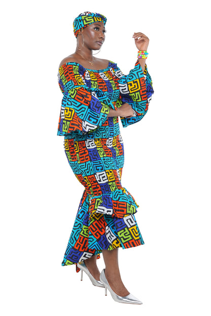 African Long Smocked High Low Mermaid/Fish Tail Dress