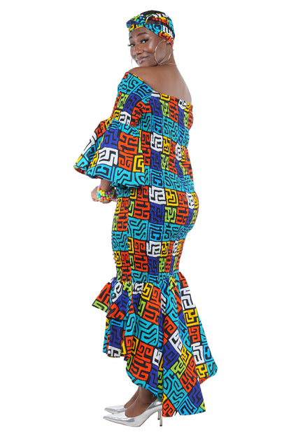 African Long Smocked High Low Mermaid/Fish Tail Dress