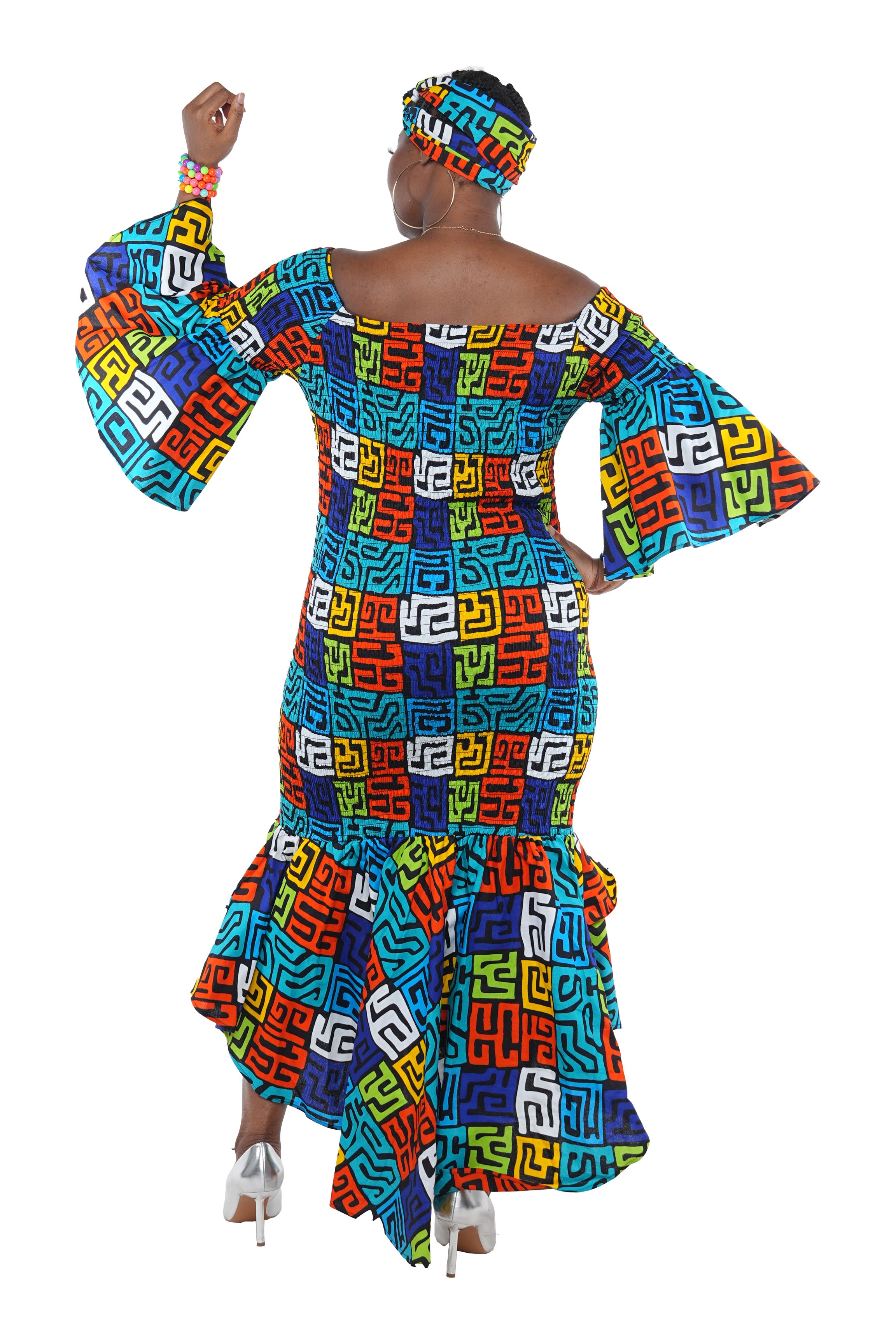 African Long Smocked High Low Mermaid/Fish Tail Dress