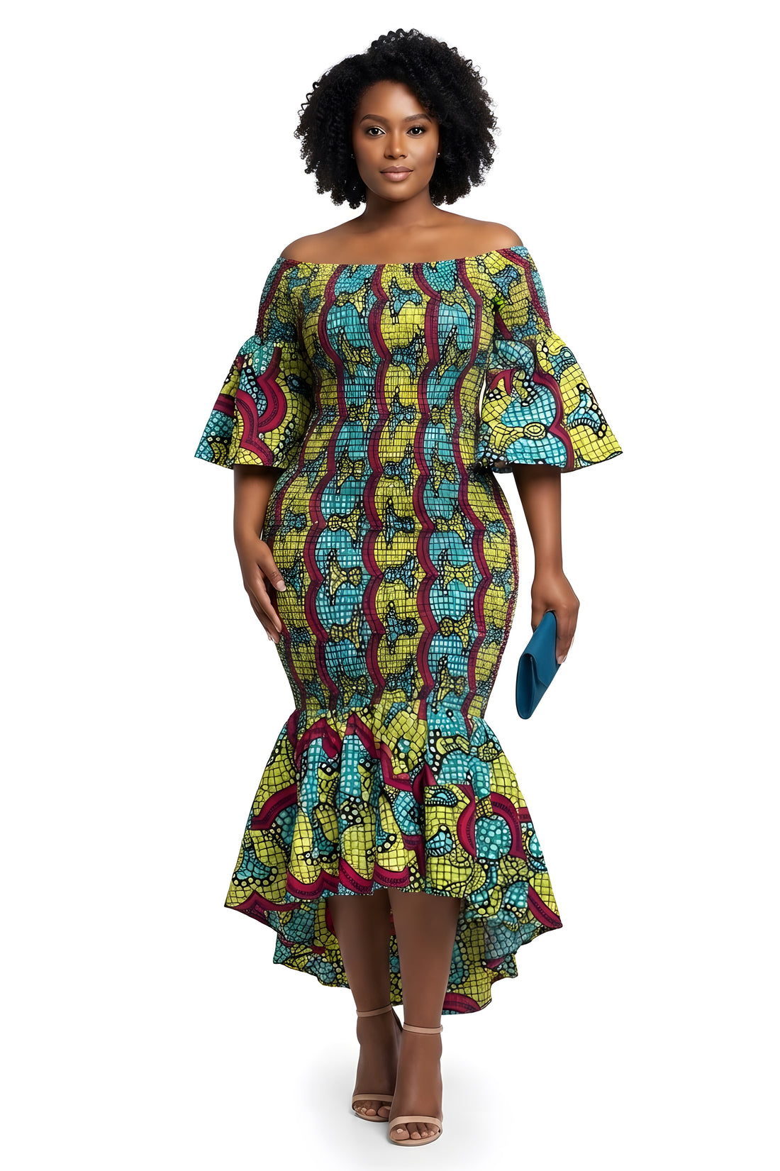 African High Low Mermaid Dress w/ Headwrap – Smocked Cotton