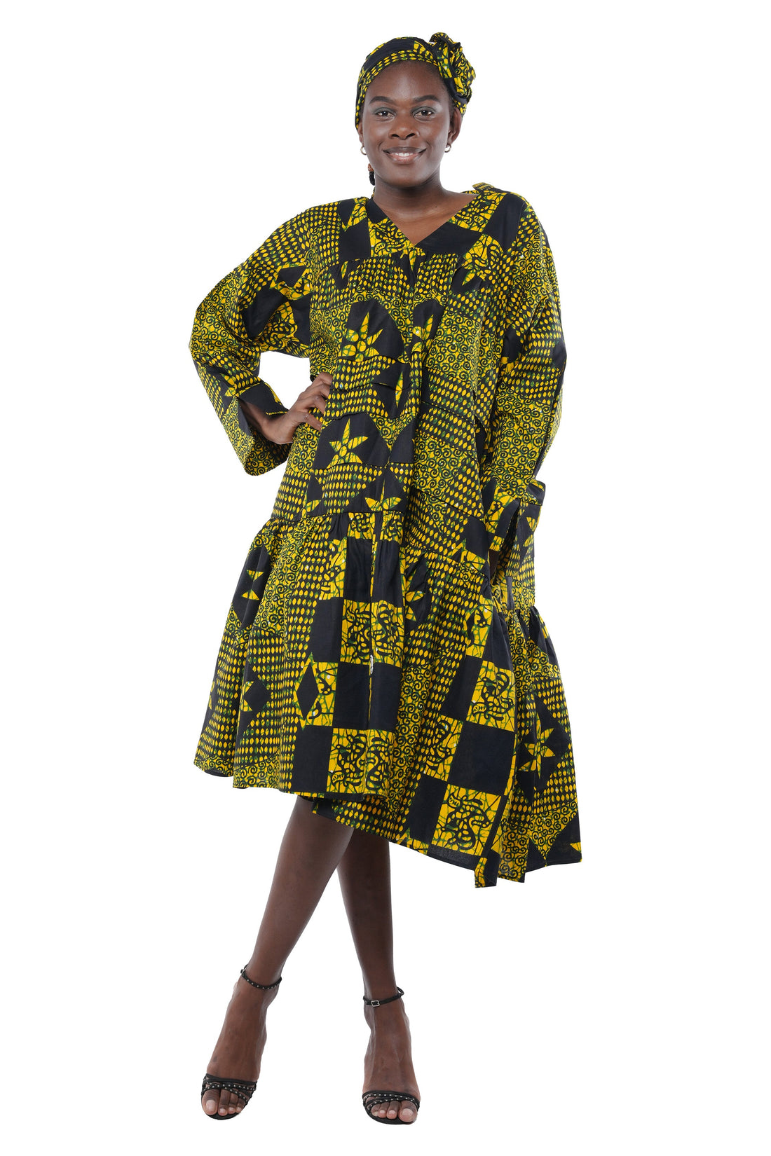 Ankara V Neck Midi Dress