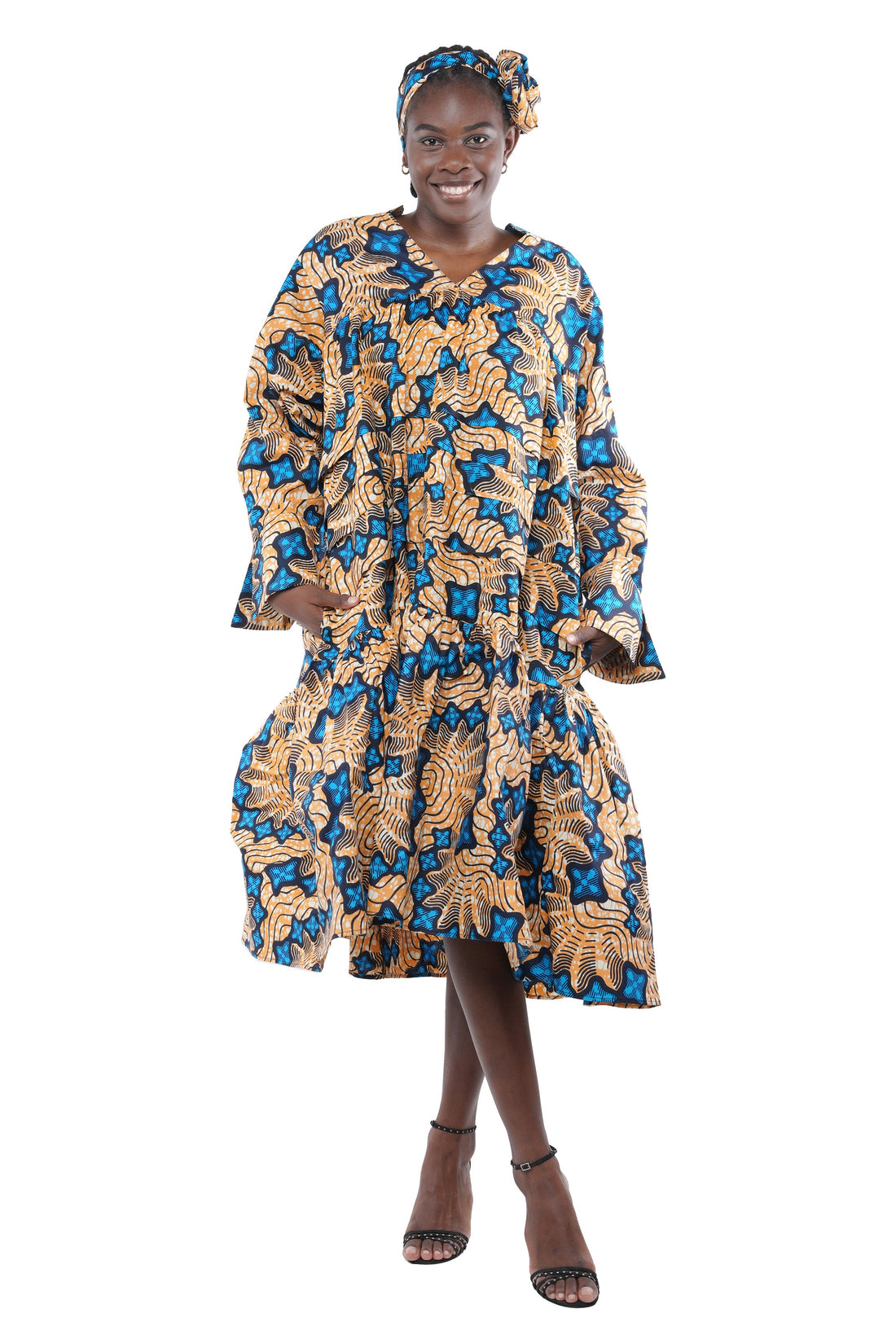 Ankara V Neck Midi Dress