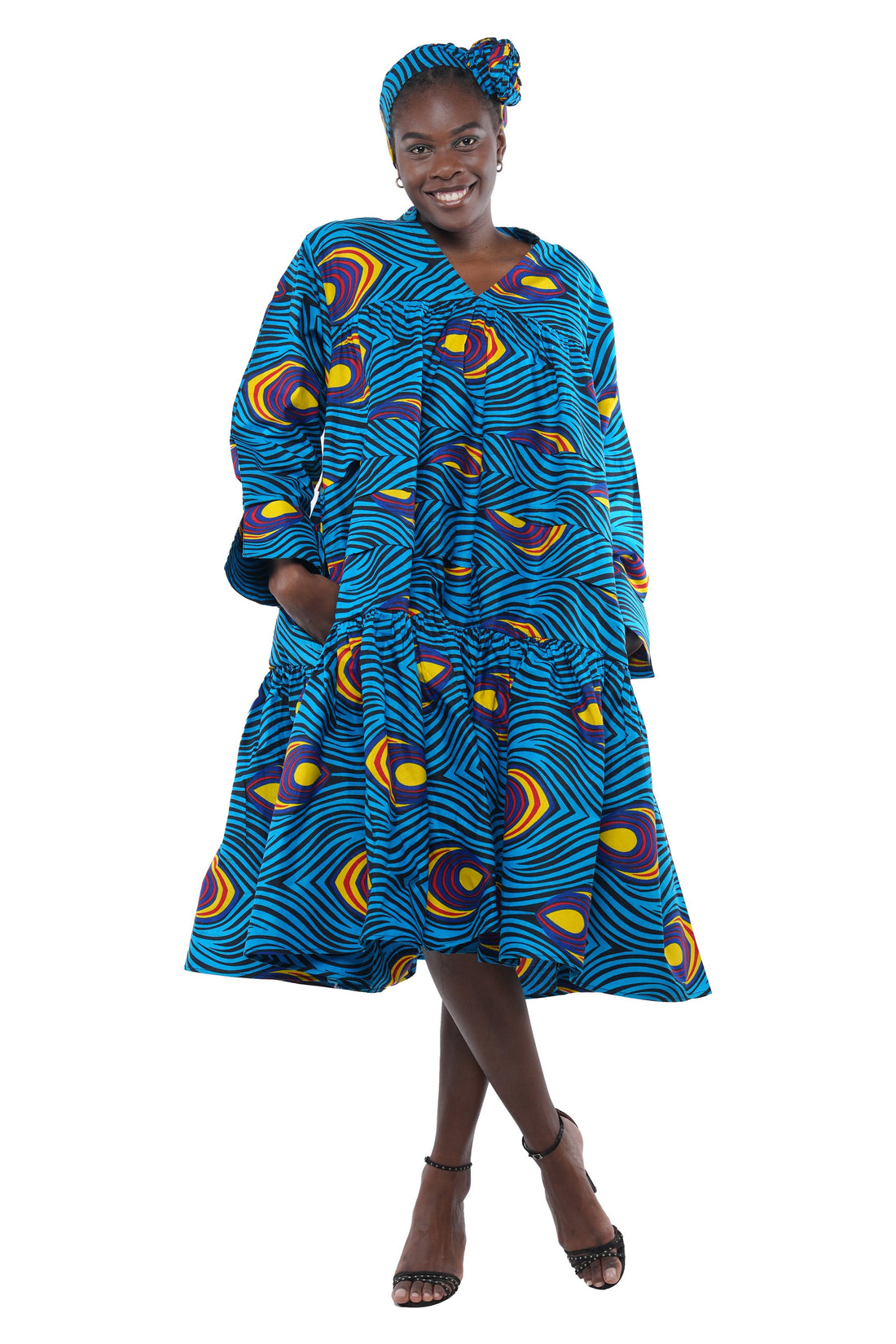 Ankara V Neck Midi Dress