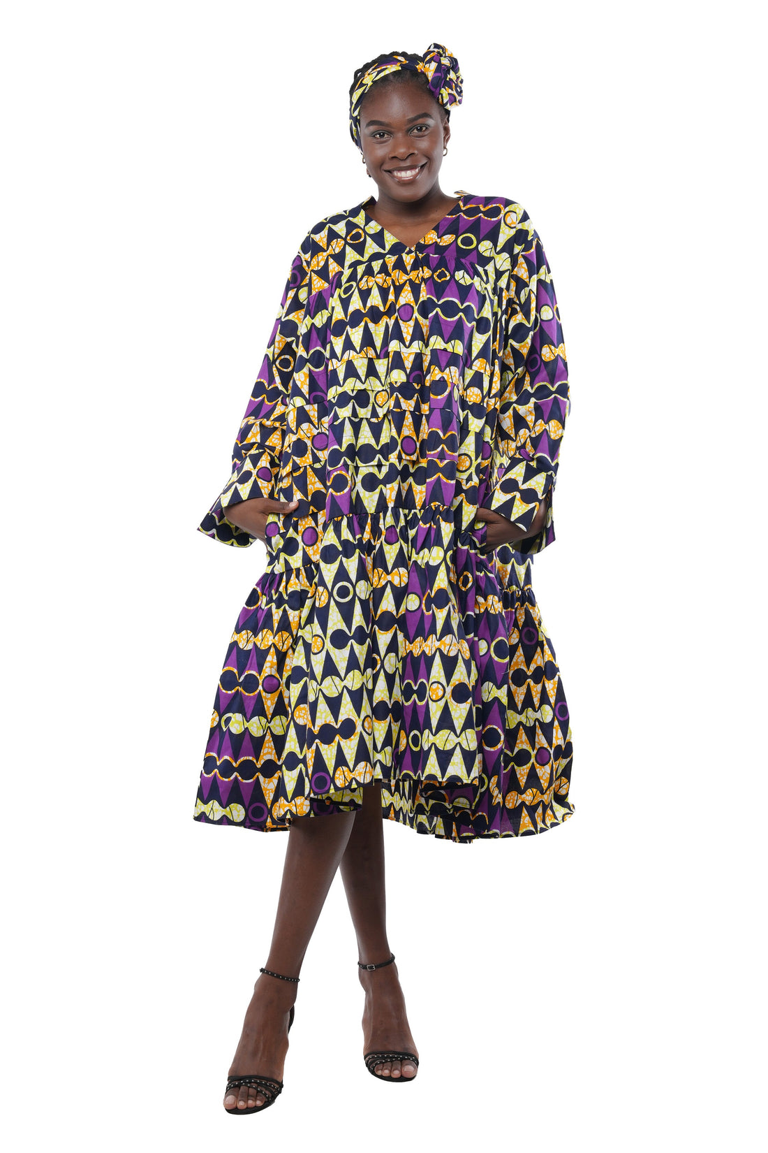 Ankara V Neck Midi Dress