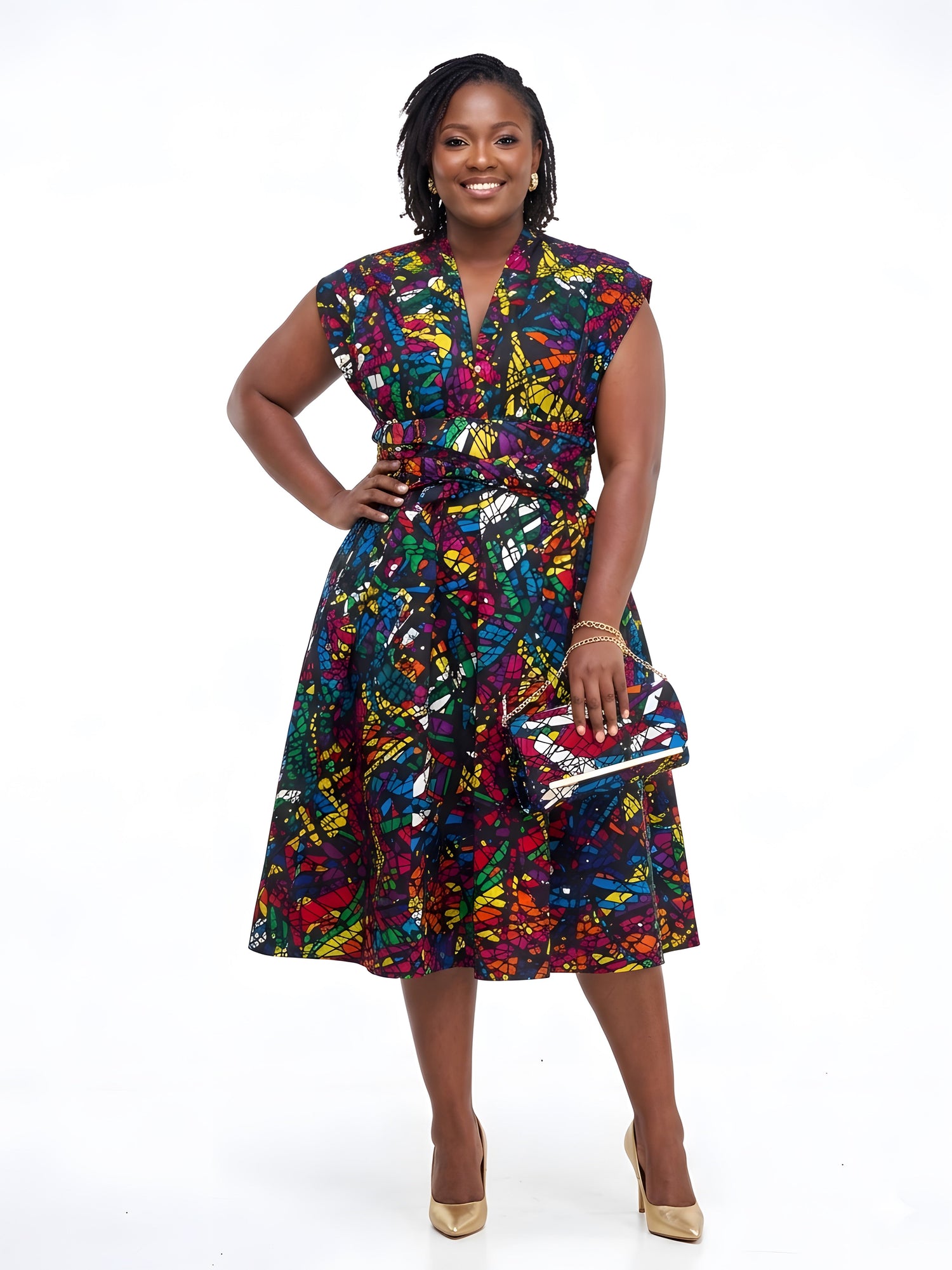 African Print Infinity Dress with Matching Clutch Bag Set | One Size