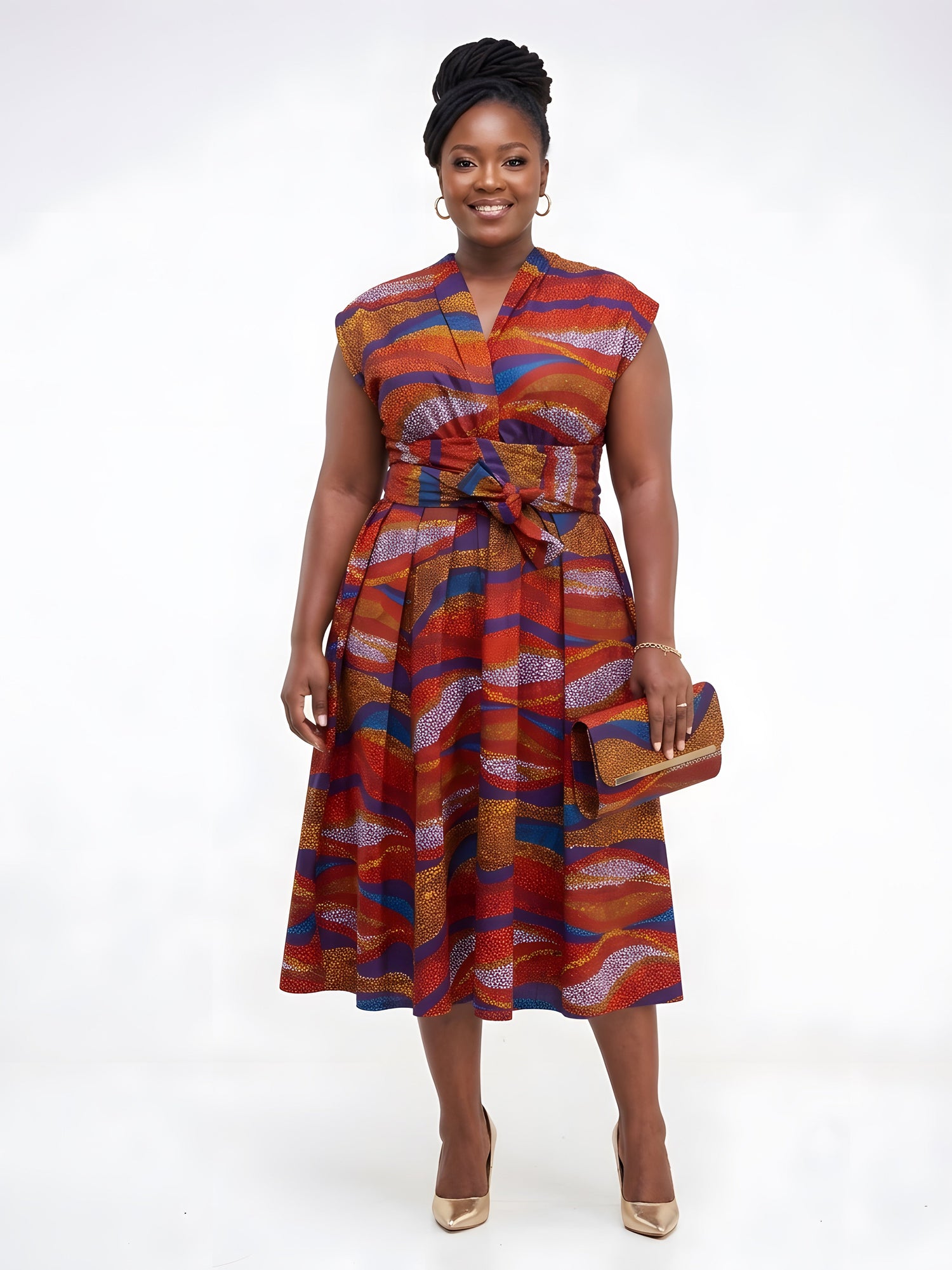African Print Infinity Dress with Matching Clutch Bag Set | One Size