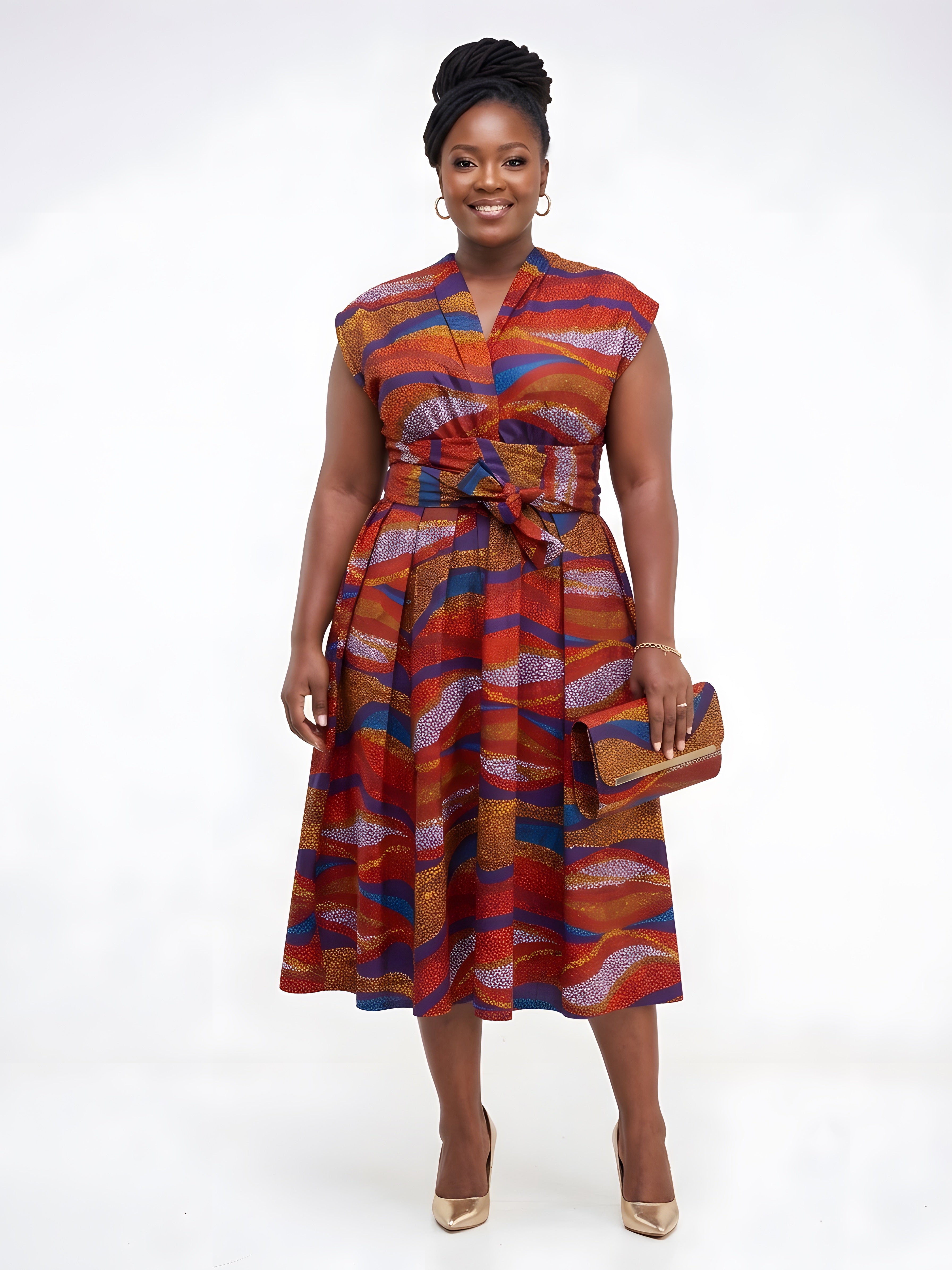 African Print Infinity Dress with Matching Clutch Bag Set | One Size