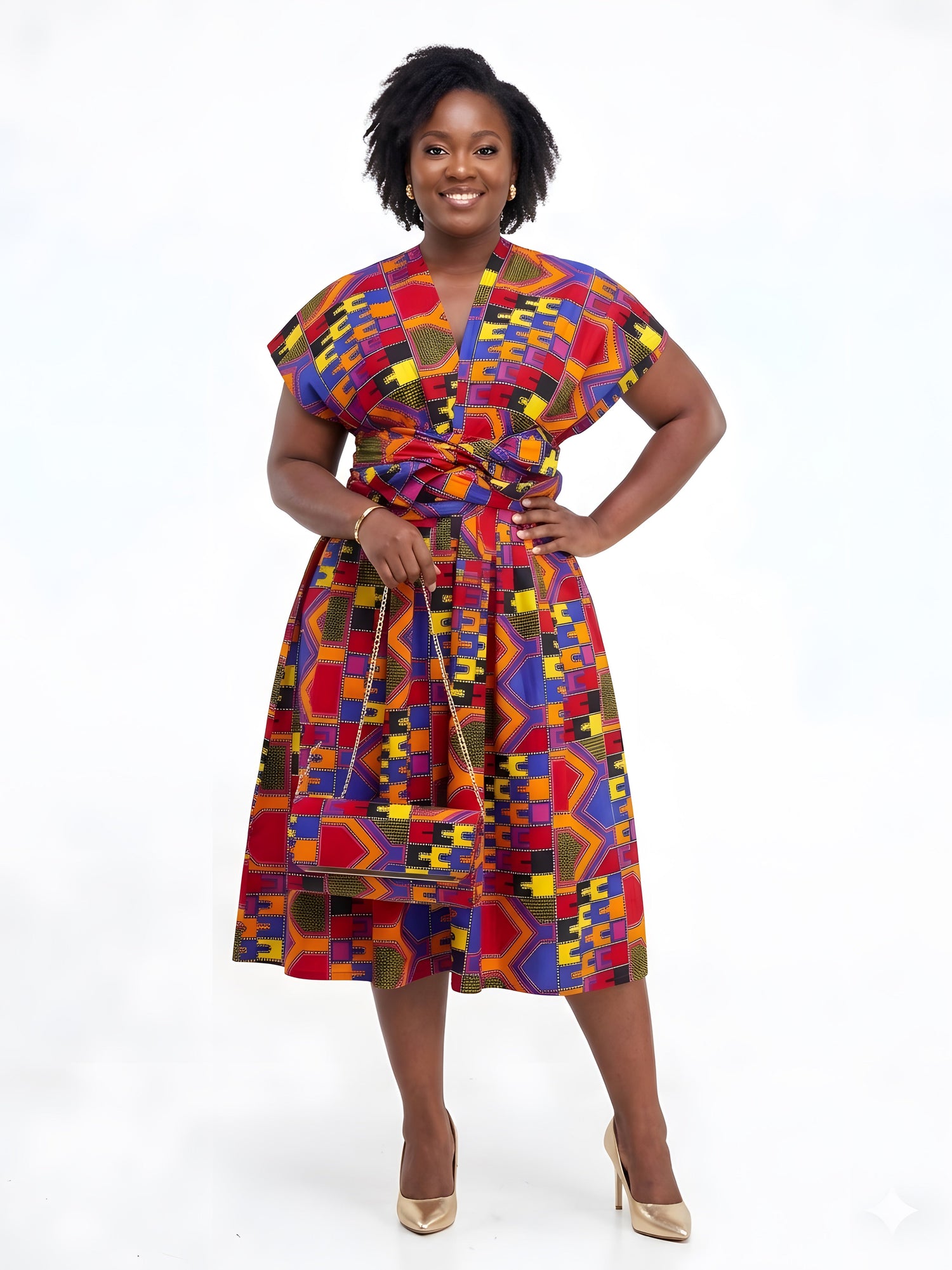 African Print Infinity Dress with Matching Clutch Bag Set | One Size