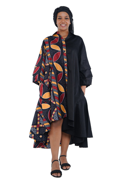 African high low swing dress 100% cotton with matching headwrap