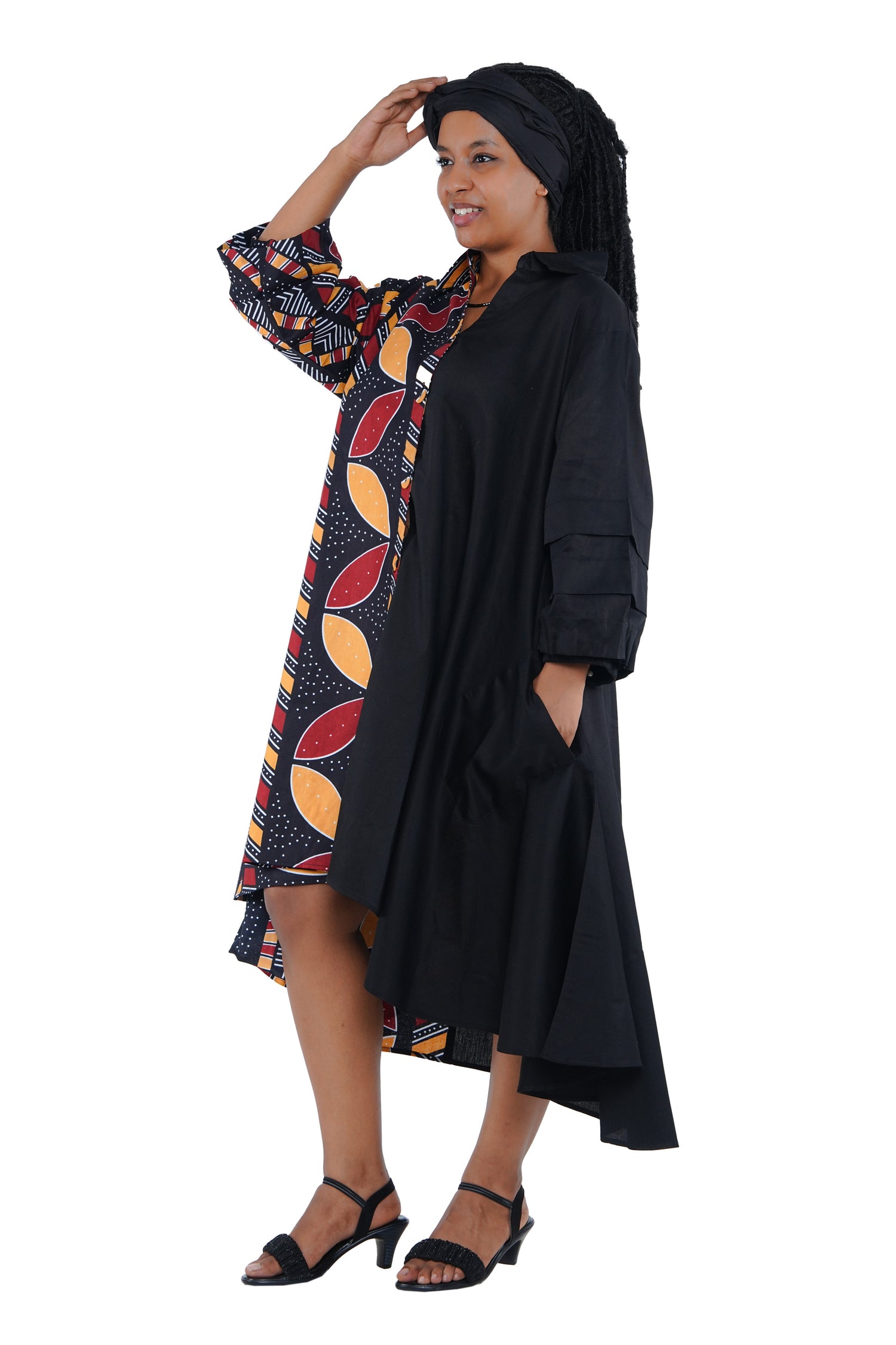 African high low swing dress 100% cotton with matching headwrap