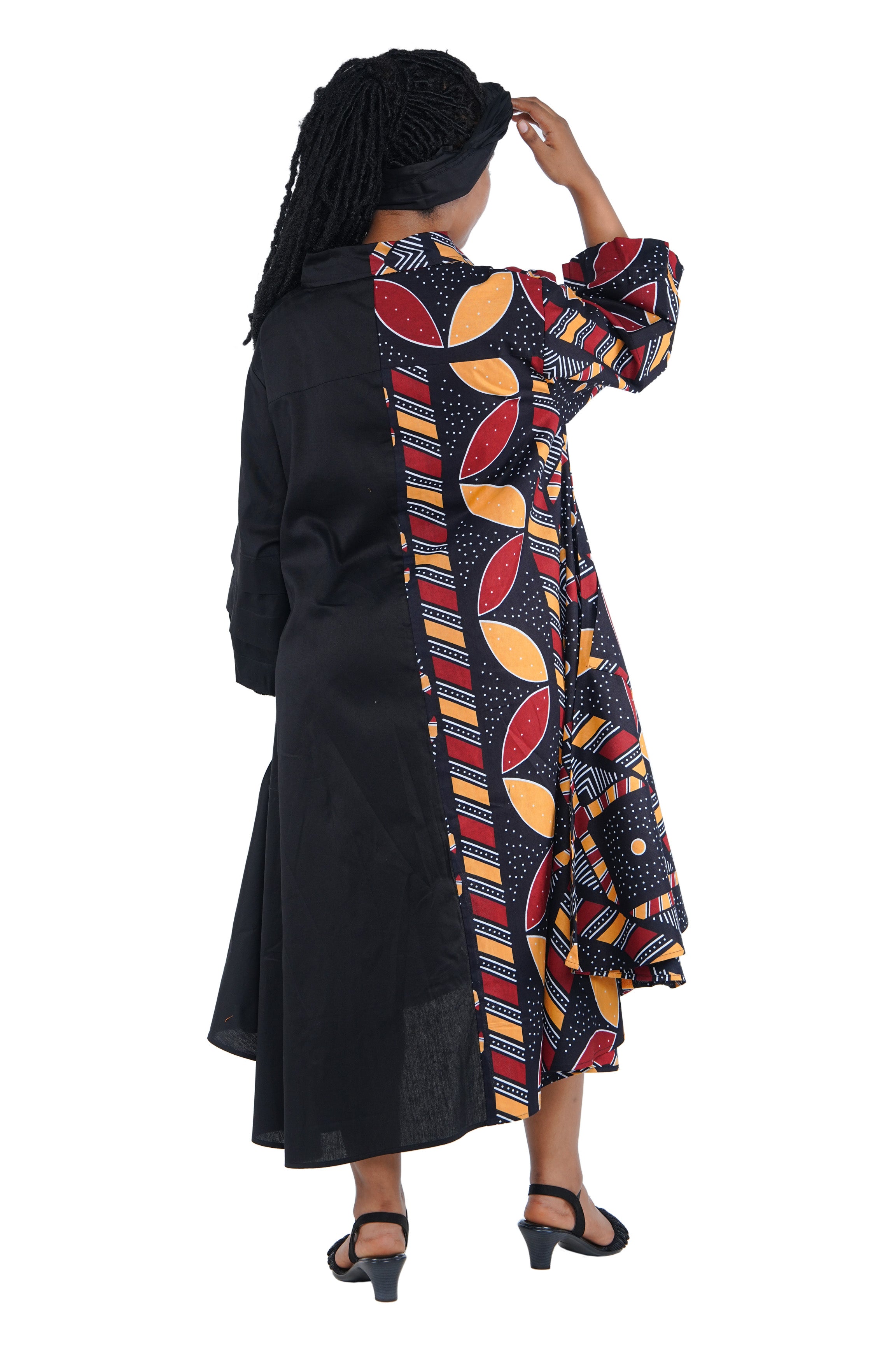 African high low swing dress 100% cotton with matching headwrap