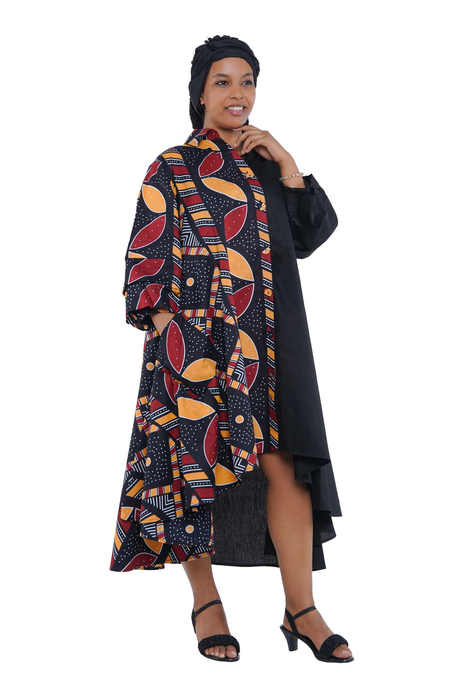 African high low swing dress 100% cotton with matching headwrap