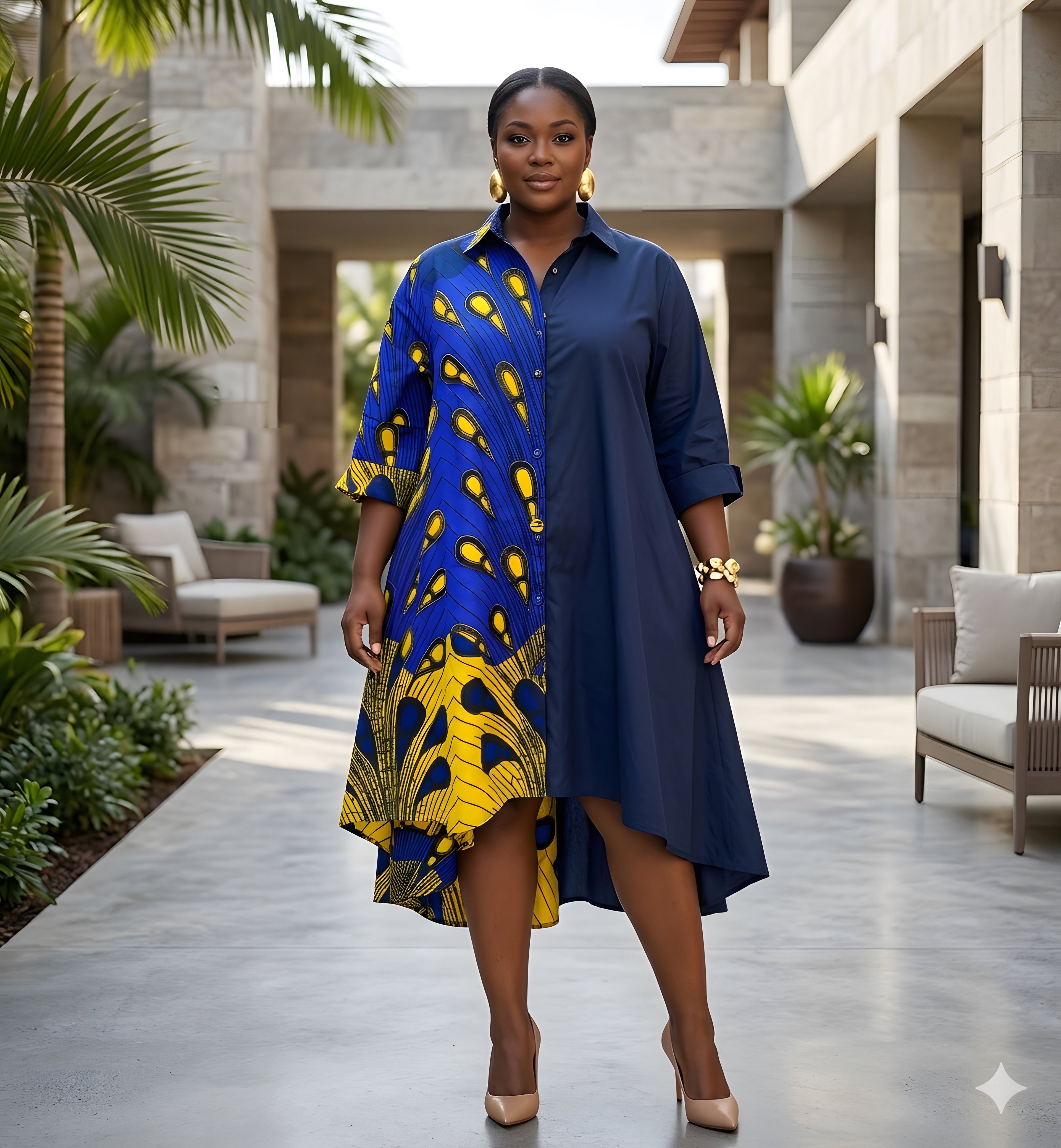 African Accent High Low Swing Dress | One Size