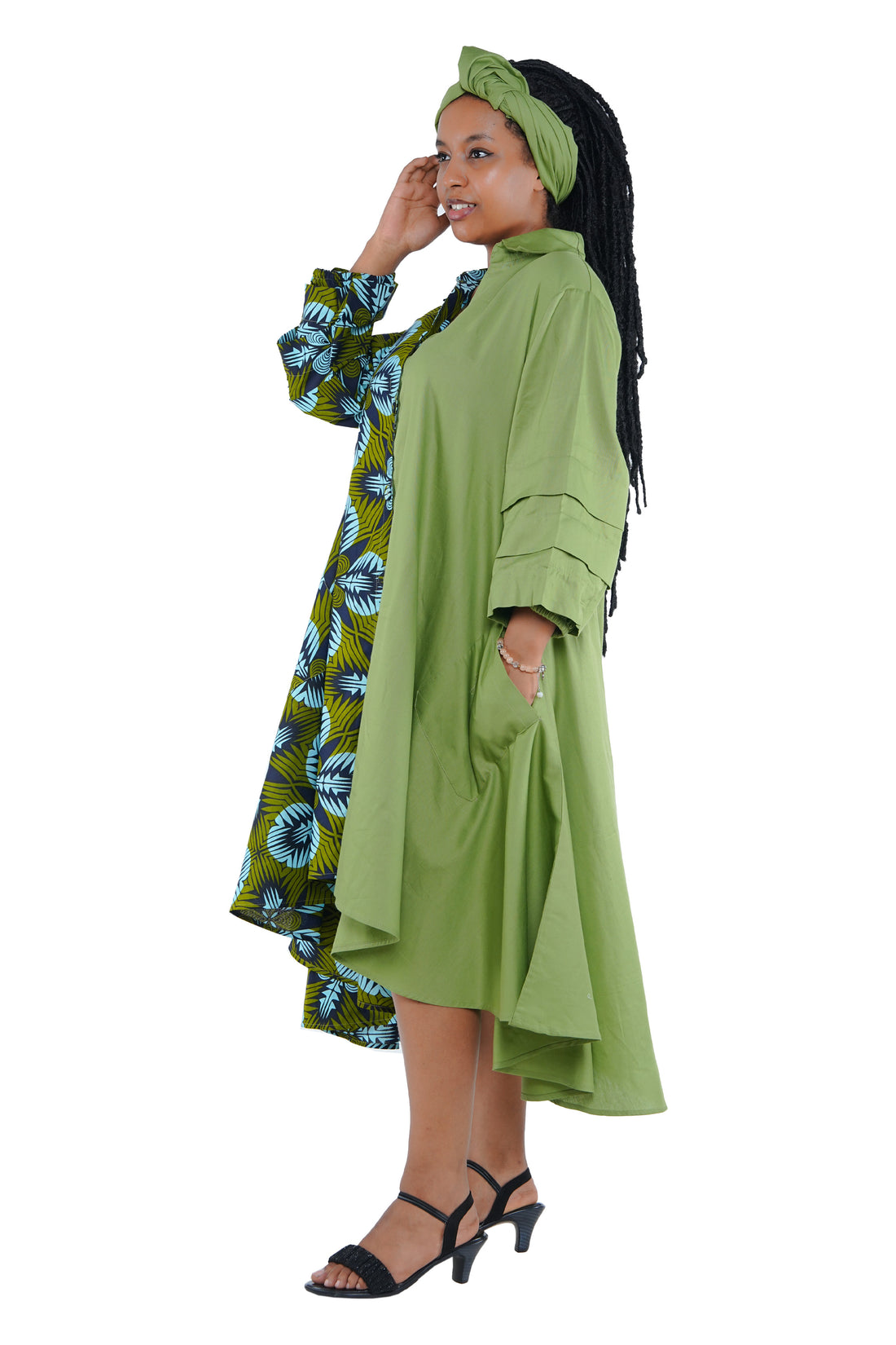 African high low swing dress 100% cotton with matching headwrap