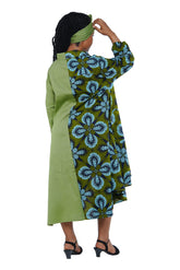 African high low swing dress 100% cotton with matching headwrap