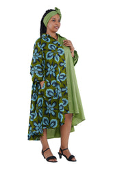 African high low swing dress 100% cotton with matching headwrap