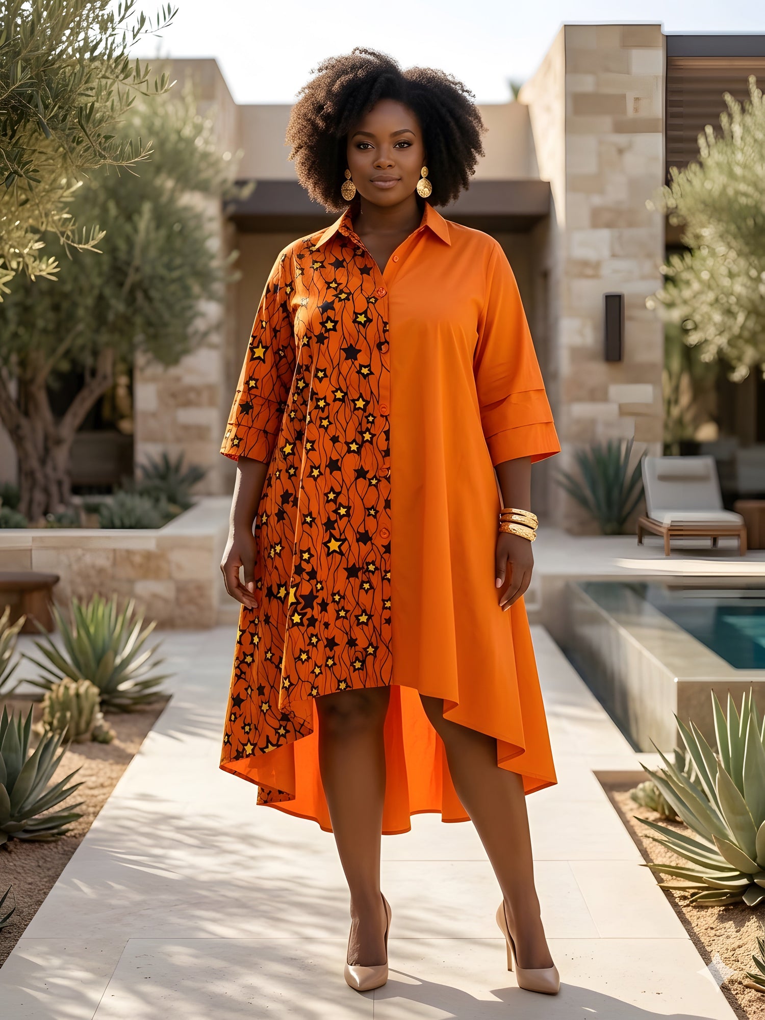 African Accent High Low Swing Dress | One Size