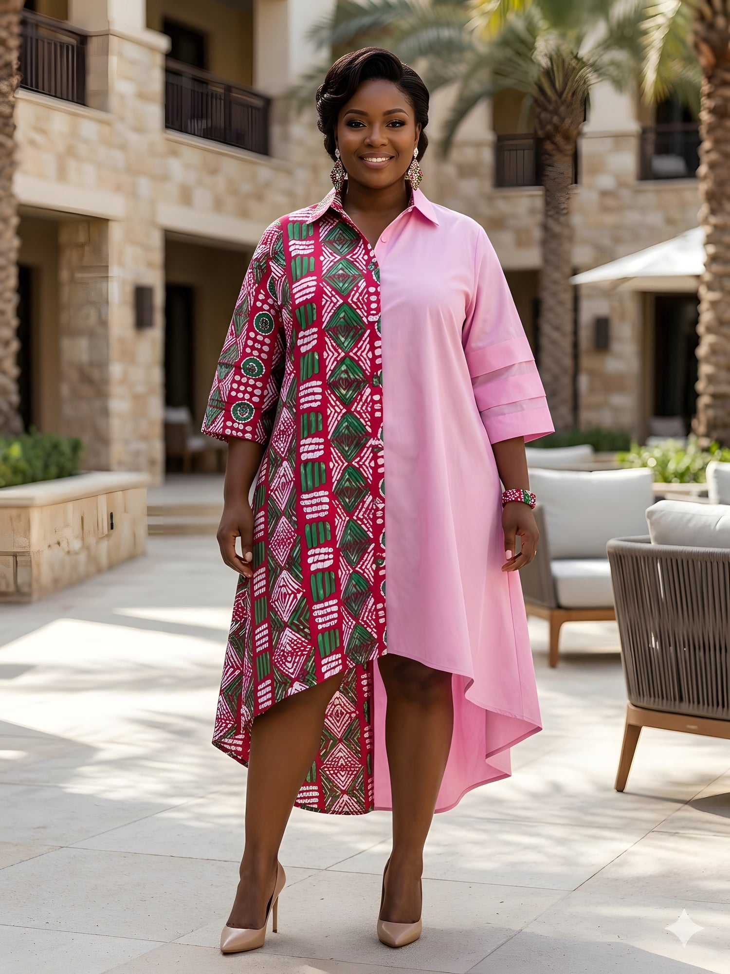 African Accent High Low Swing Dress | One Size