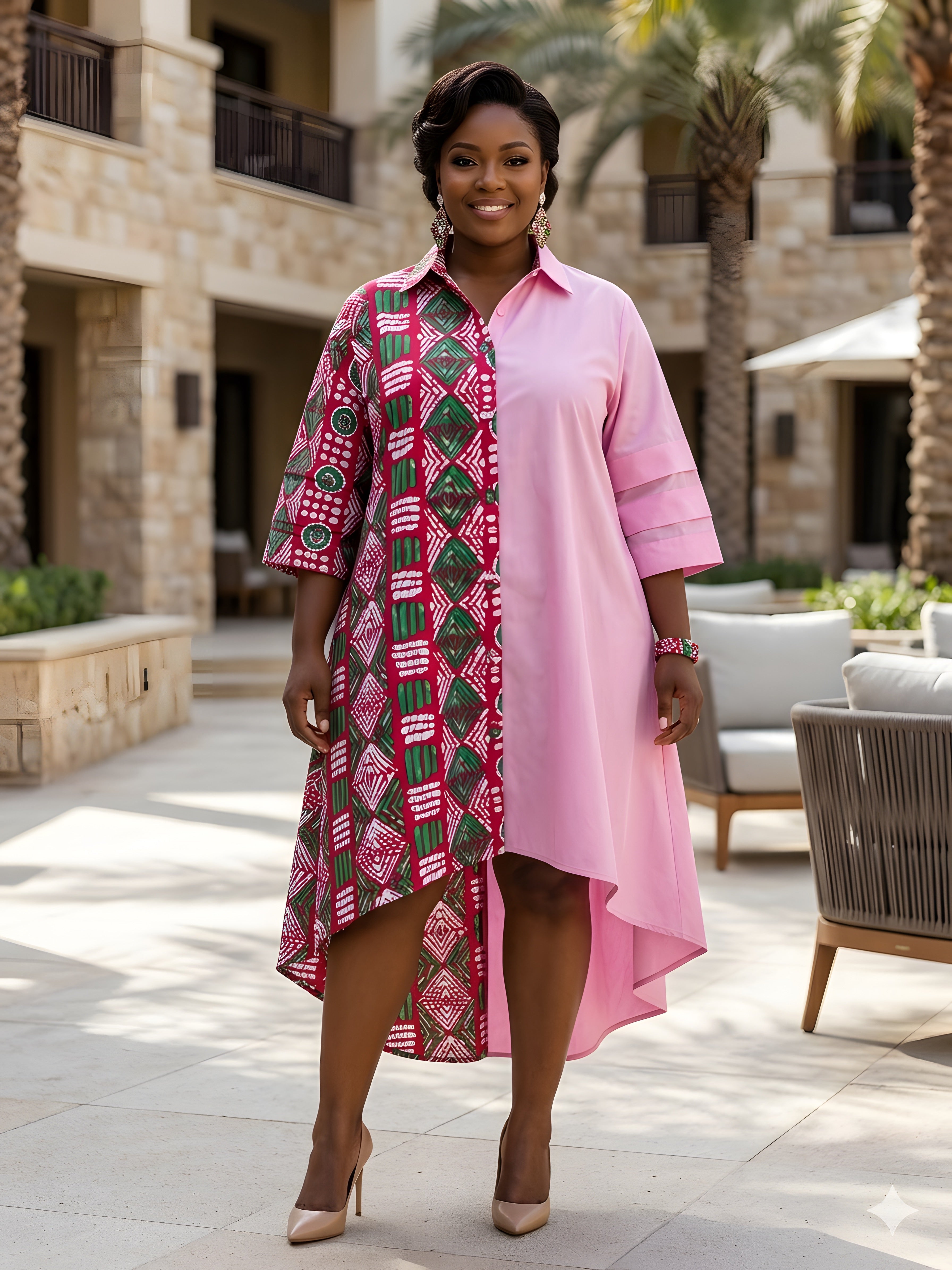 African Accent High Low Swing Dress | One Size