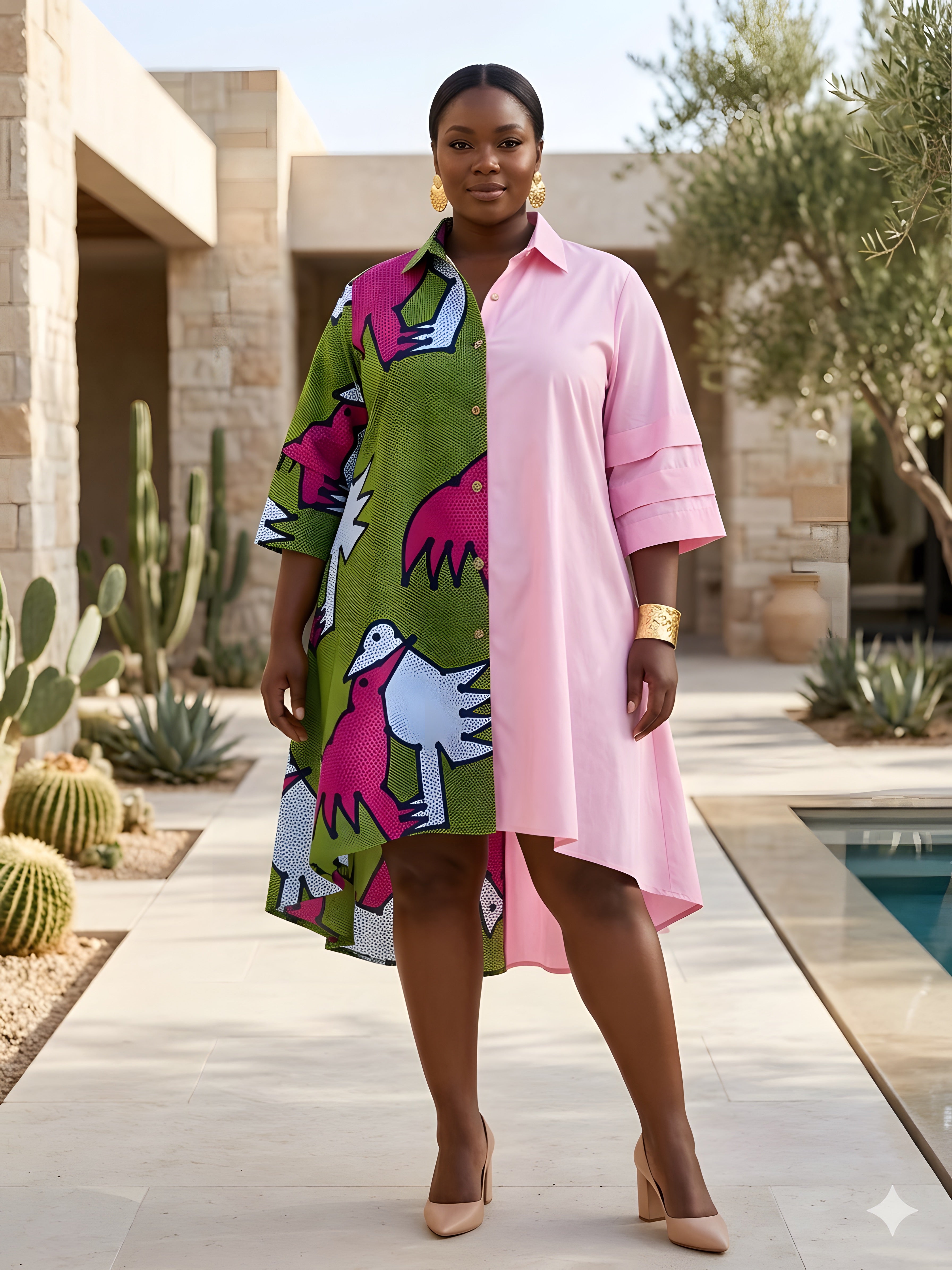 African Accent High Low Swing Dress | One Size