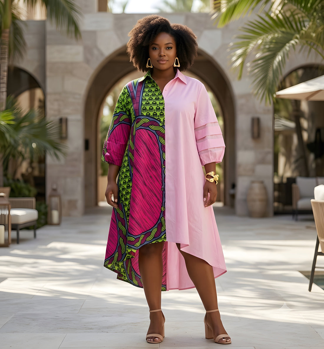African Accent High Low Swing Dress | One Size