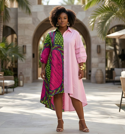 African Accent High Low Swing Dress | One Size