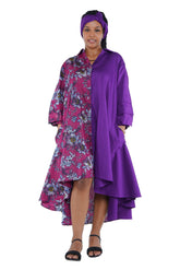 African high low swing dress 100% cotton with matching headwrap