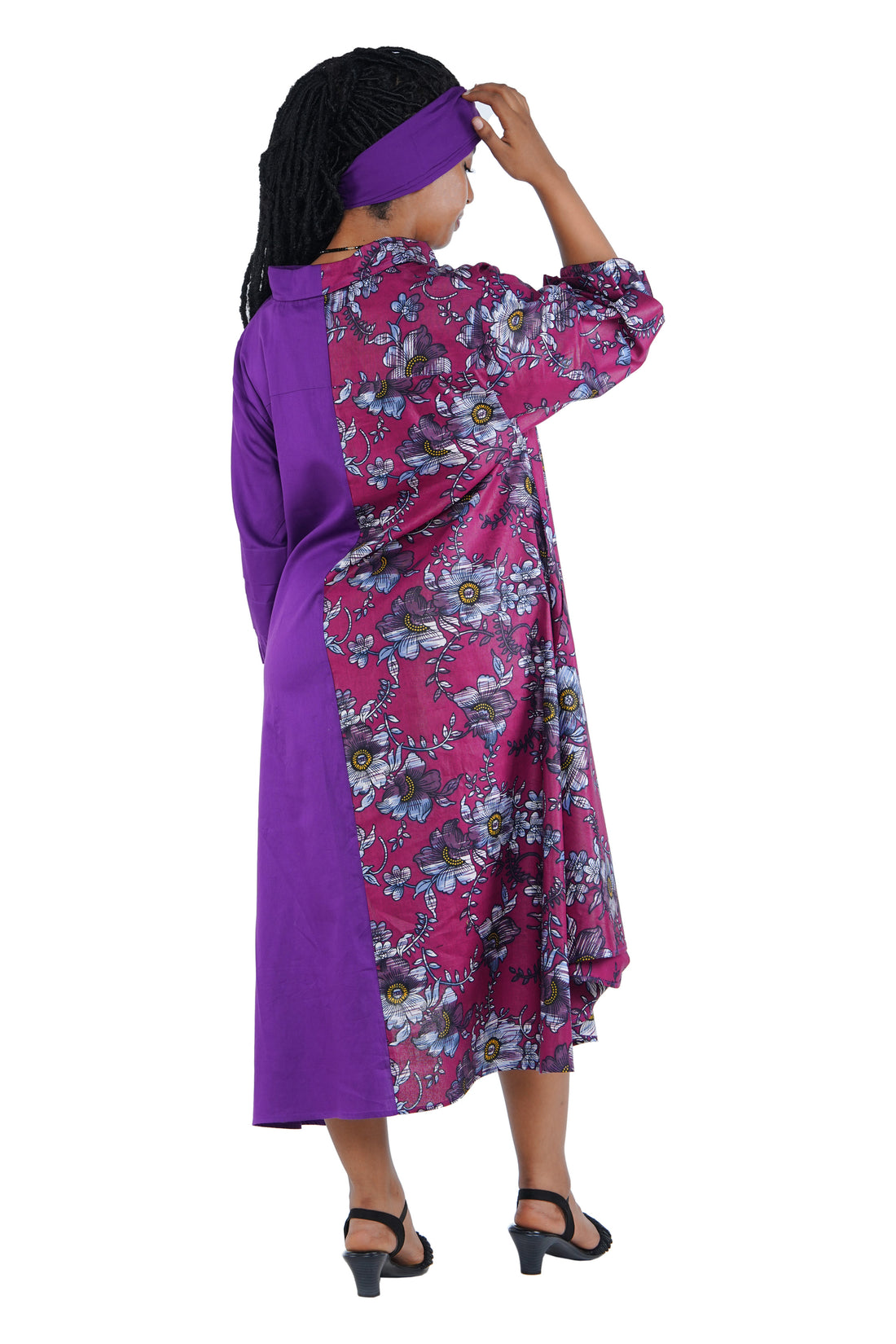African high low swing dress 100% cotton with matching headwrap